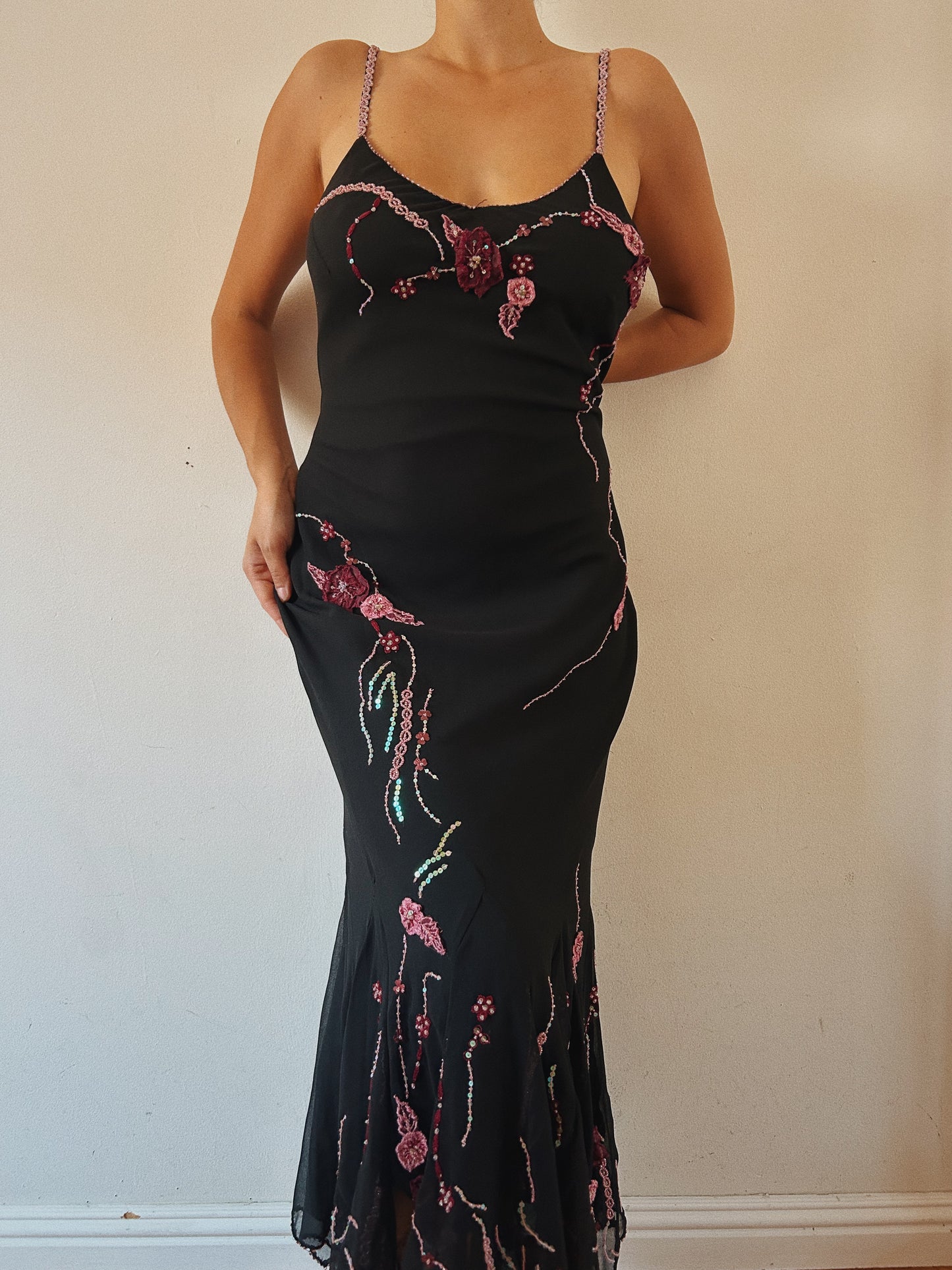 Maxi Black Beaded Dress