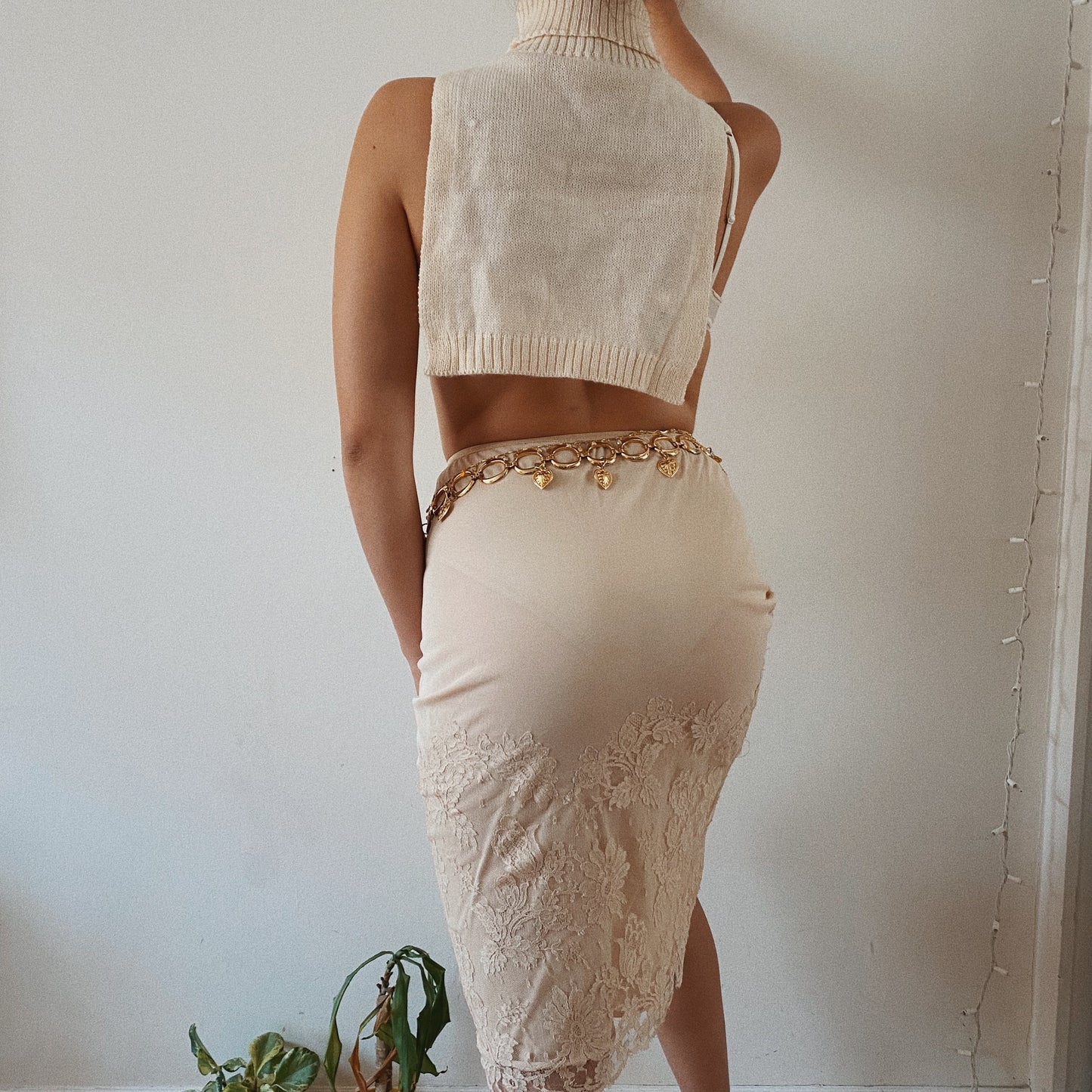 Beige Lace Slip Skirt