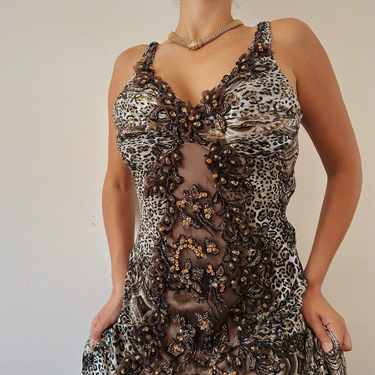 Animal Print Embellished Gown