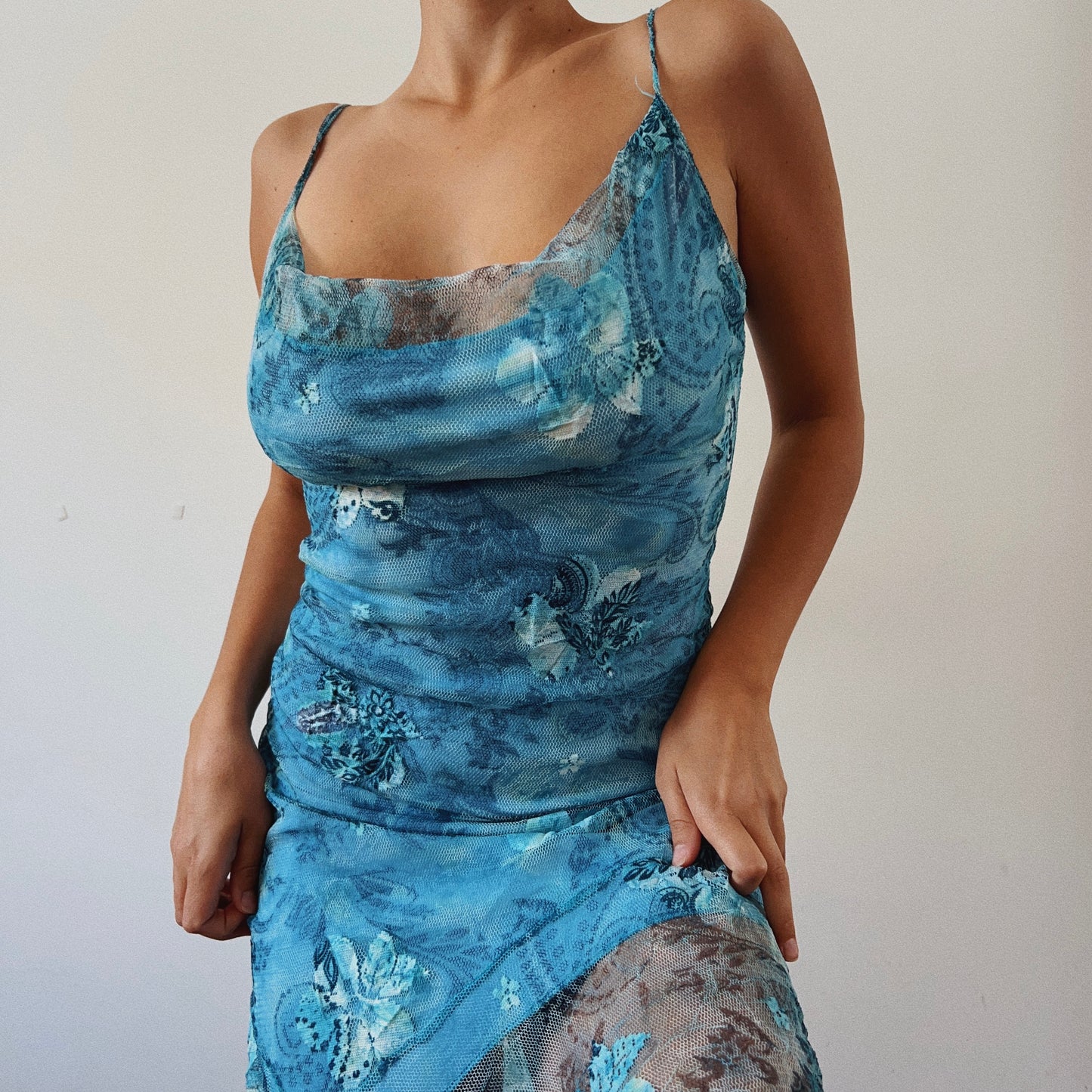 Asymmetrical Floral Mesh Dress