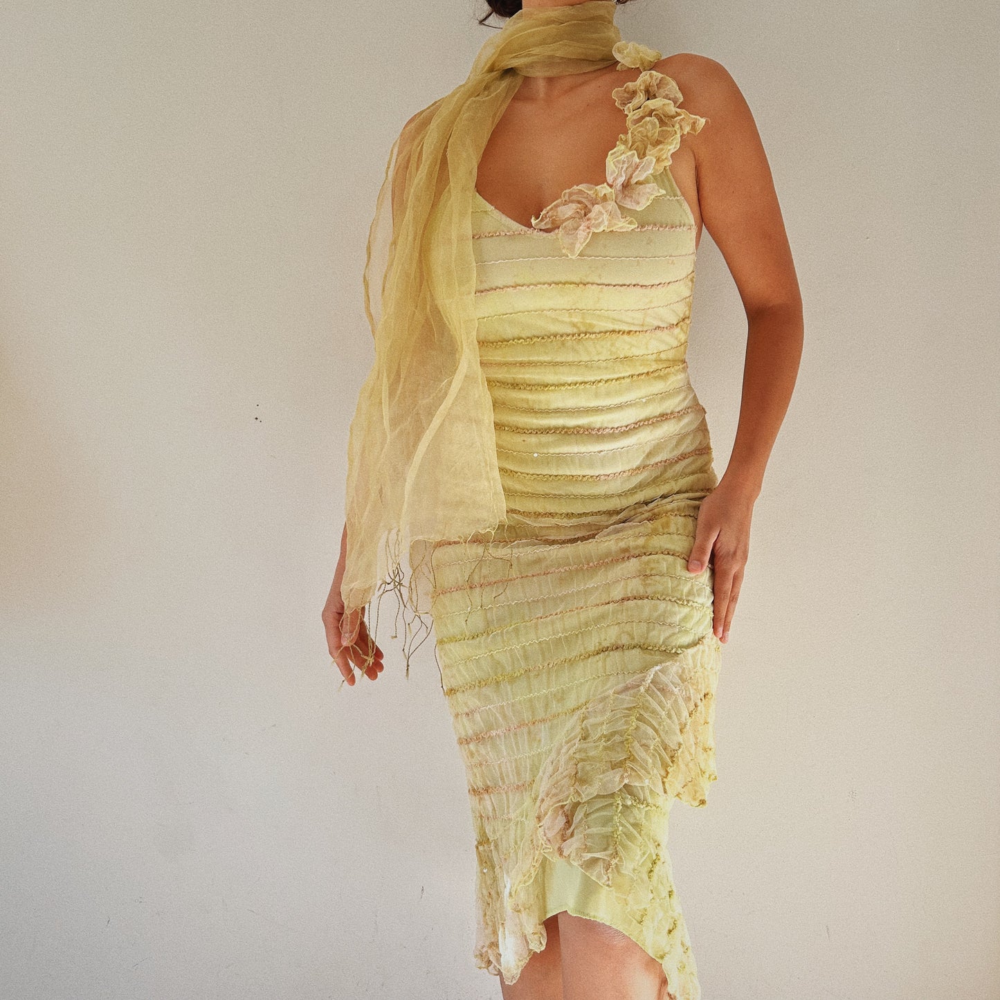 Perfect Embellished Mesh Summer Dress With Matching Shawl