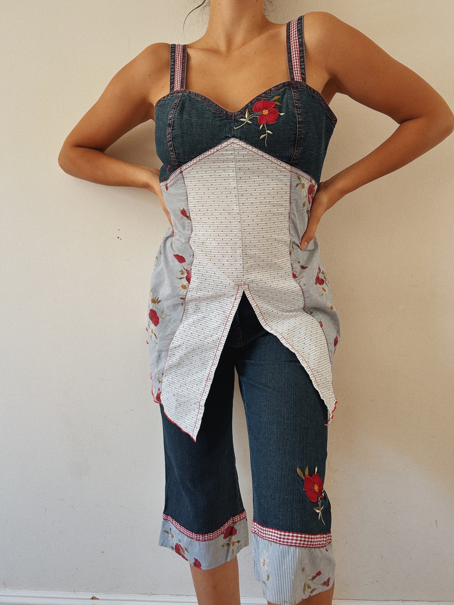 Denim Floral Two Piece Set