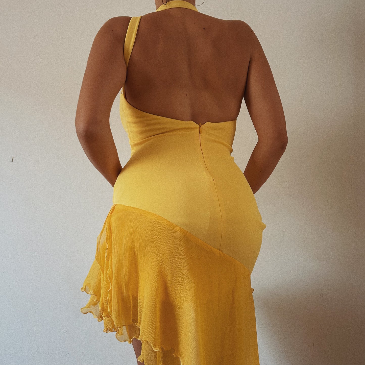 Vibrant Caché Yellow Asymmetrical Dress