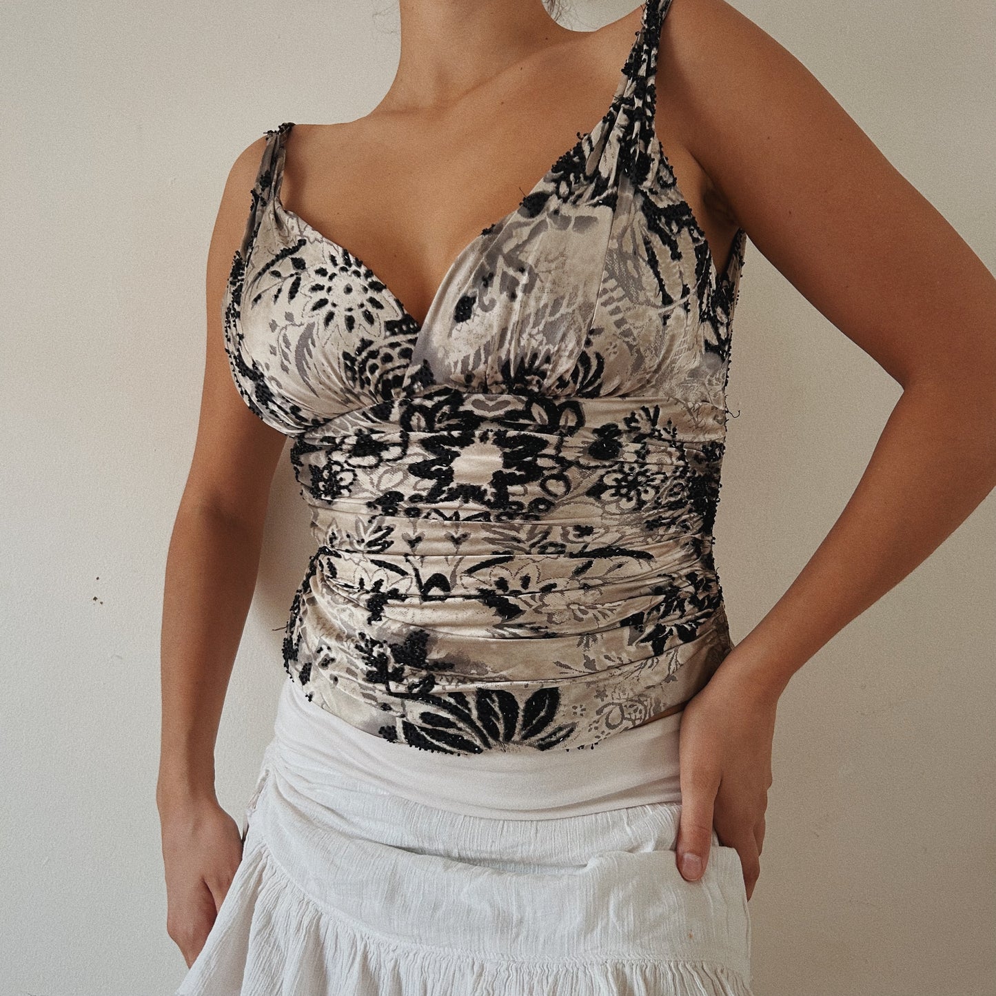 Silk Beaded Ruched Elegant Top