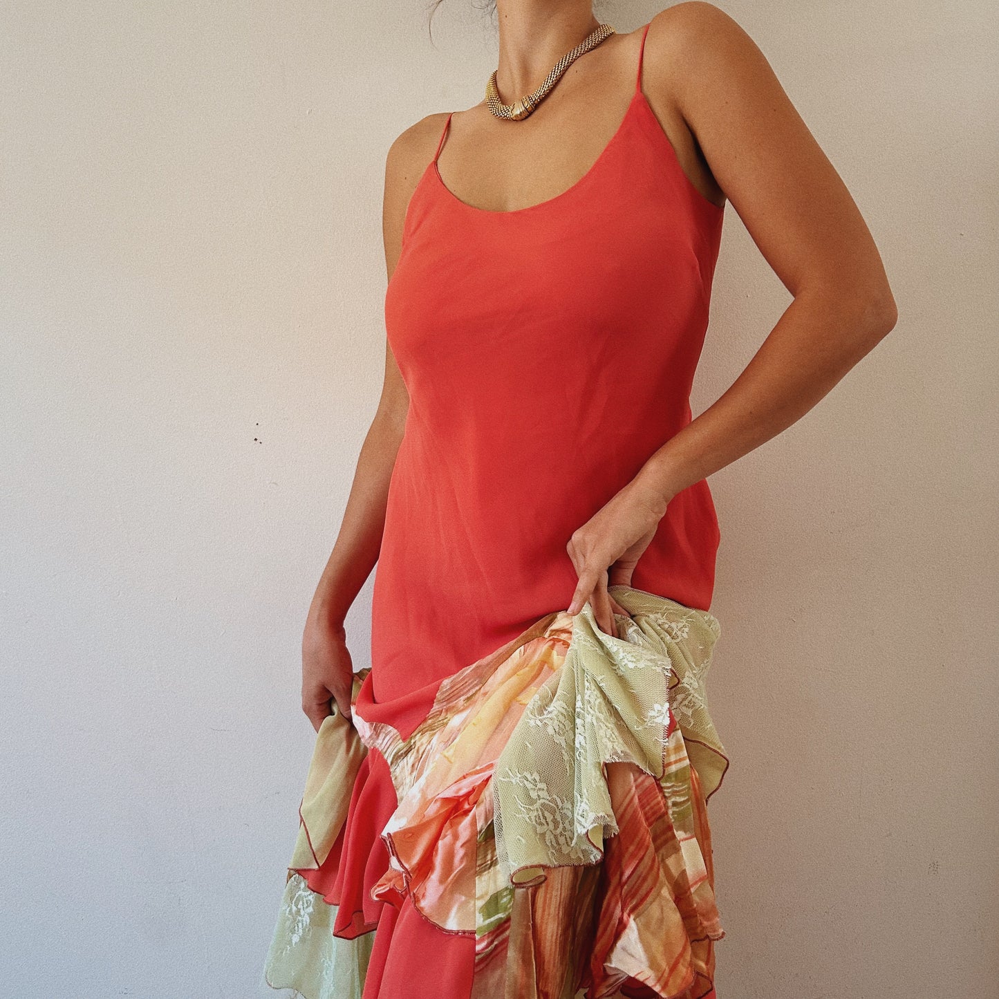 Coral Ruffled Fairy Textured Dress