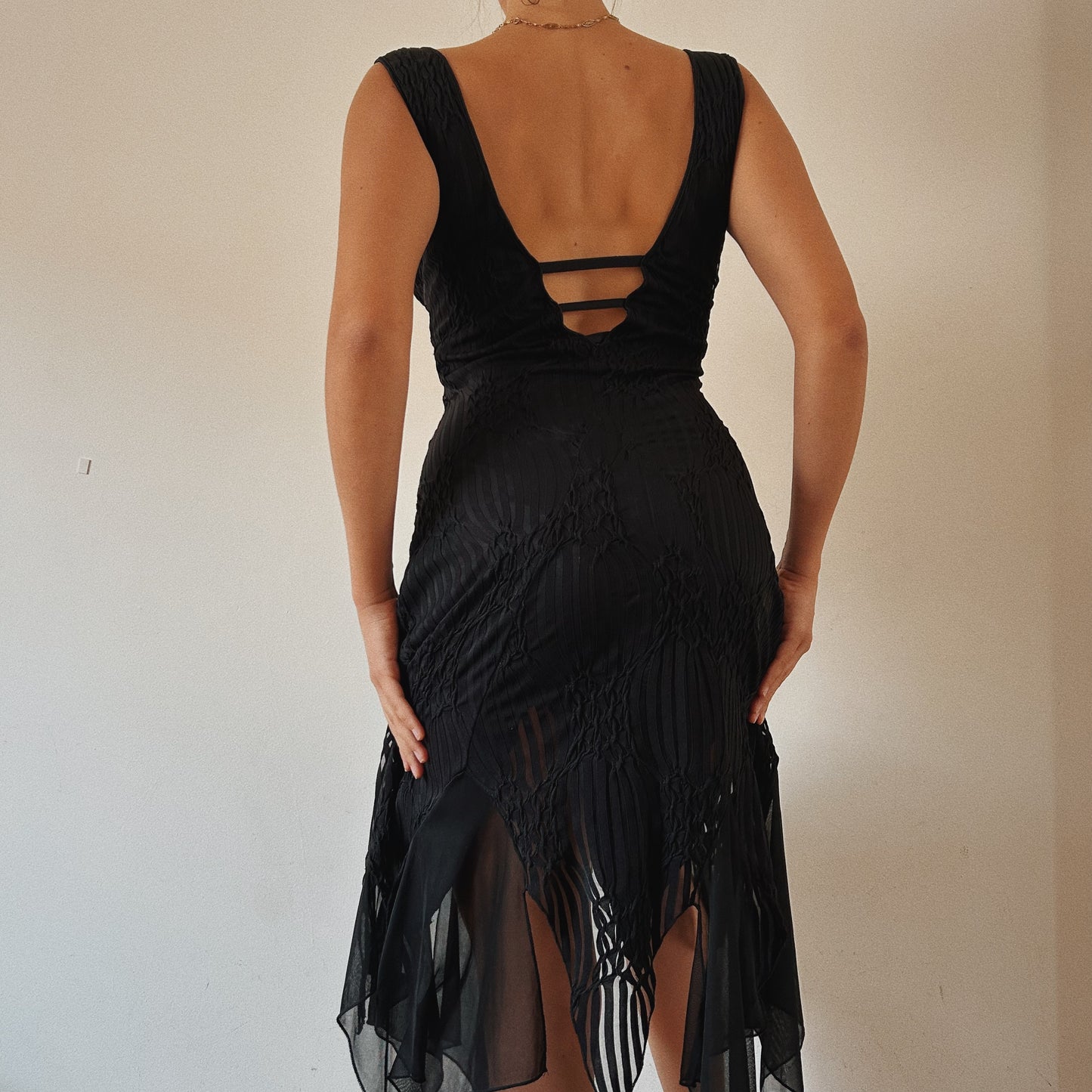 90s Vintage Black Fairy Textured Dress