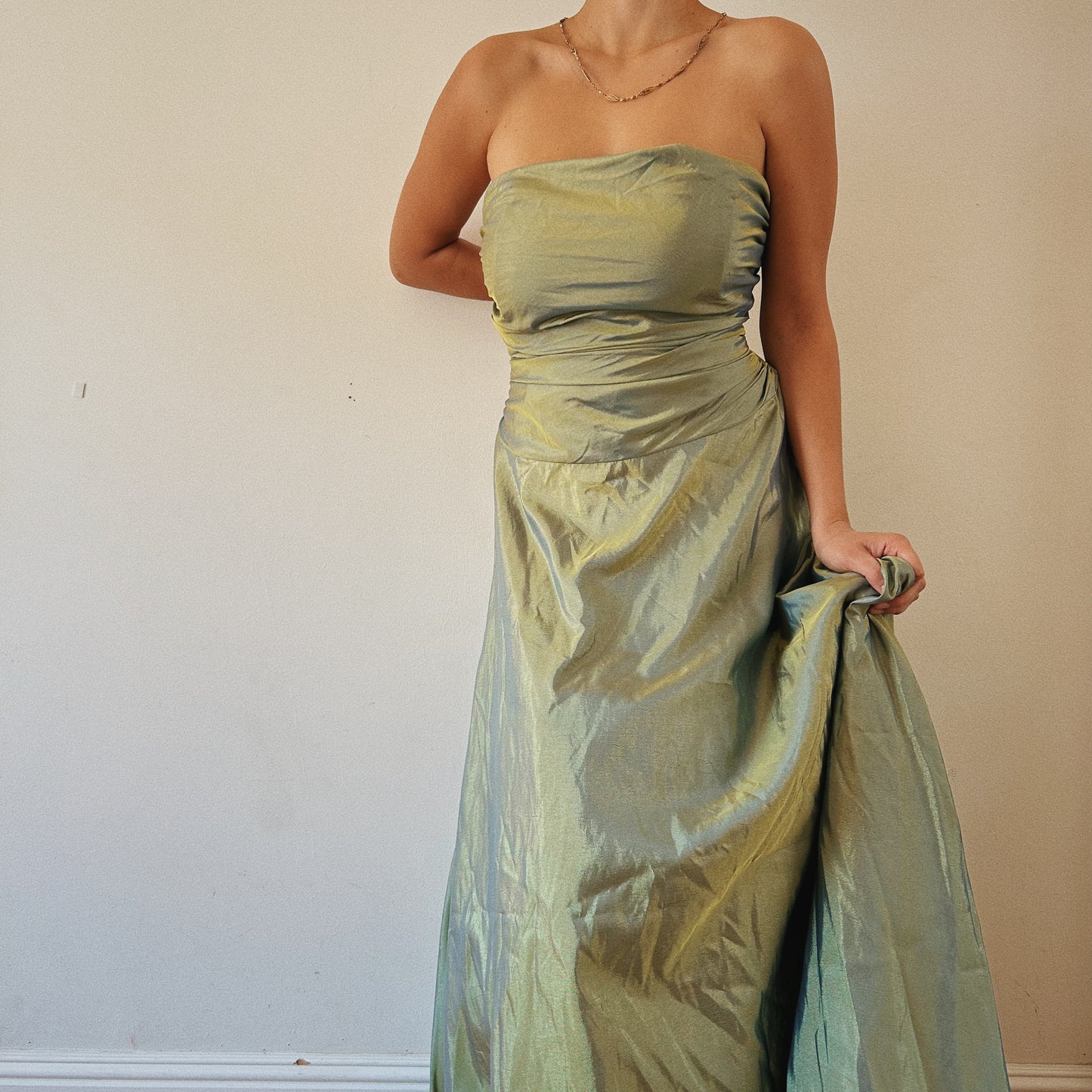 Strapless Green Princess Ruched Dress