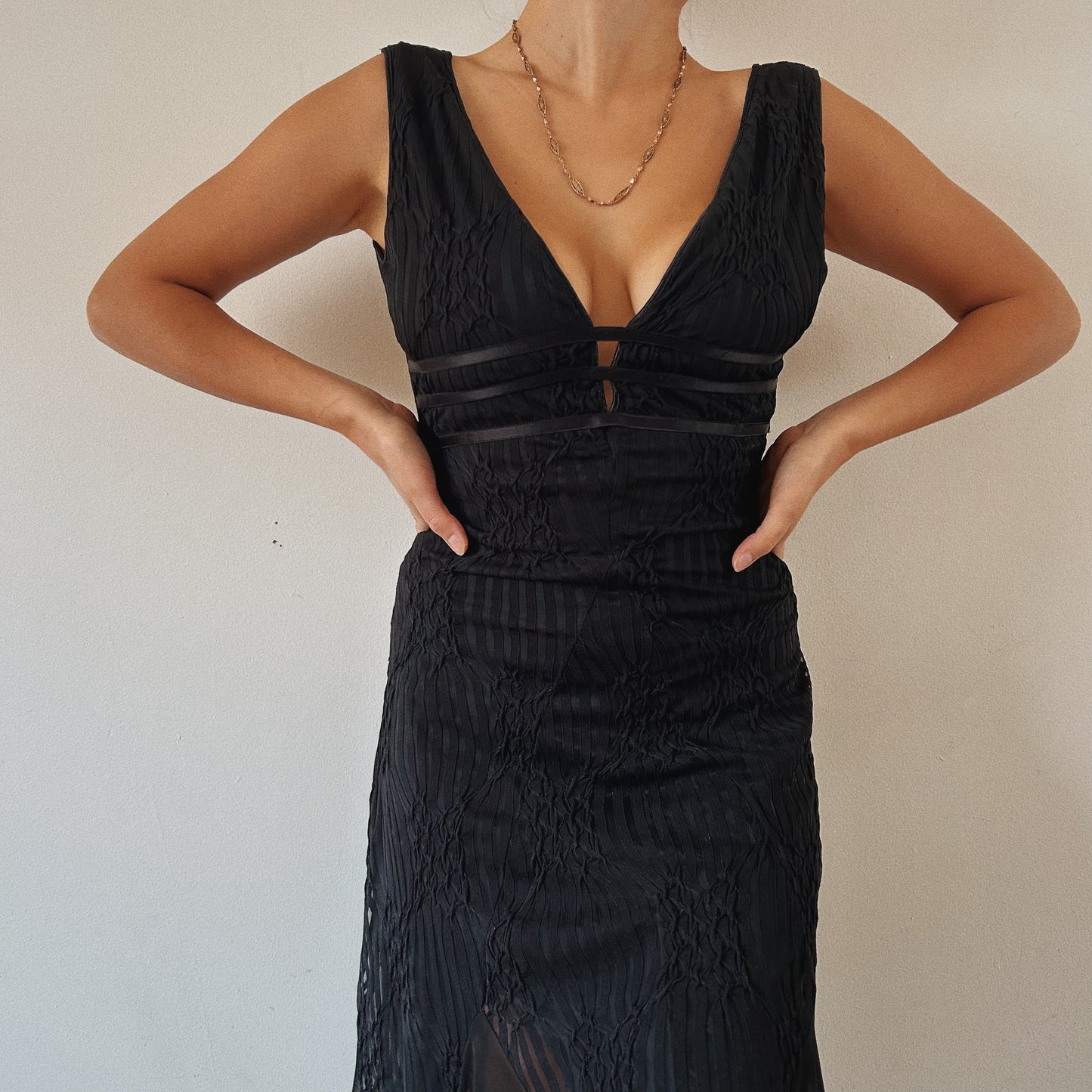90s Vintage Black Fairy Textured Dress