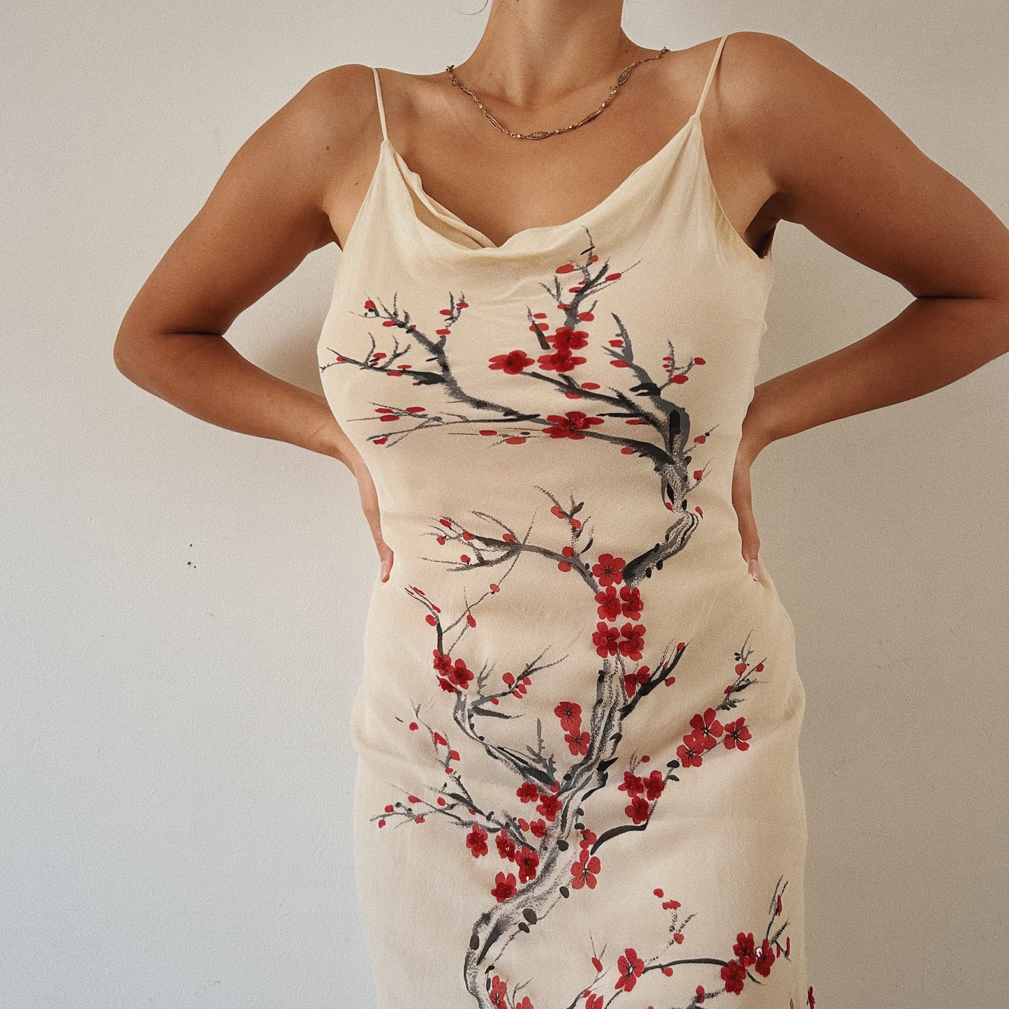 Sakura Tree Embellished Silk Dress