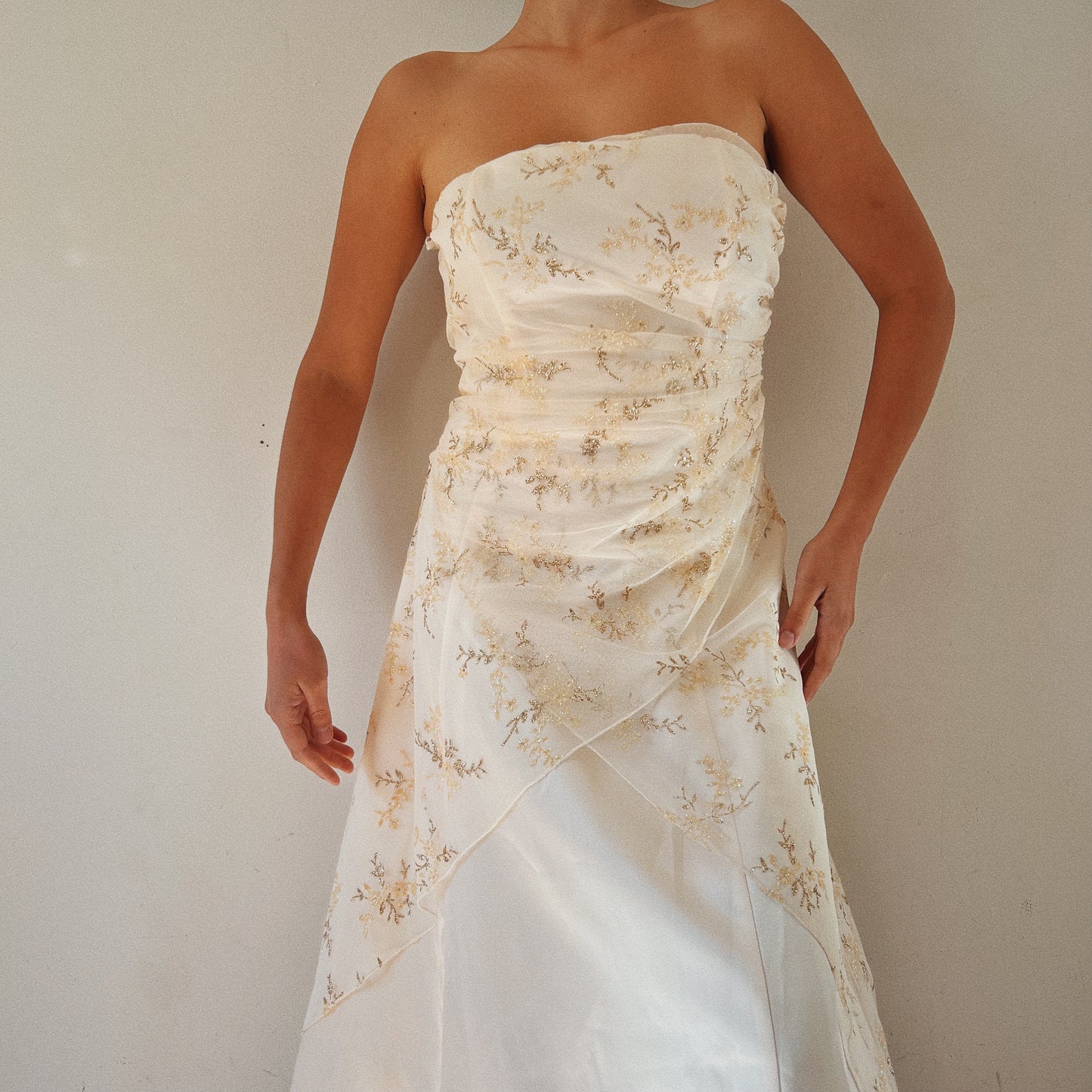 Strapless White Bridal Gown With Shiny Details