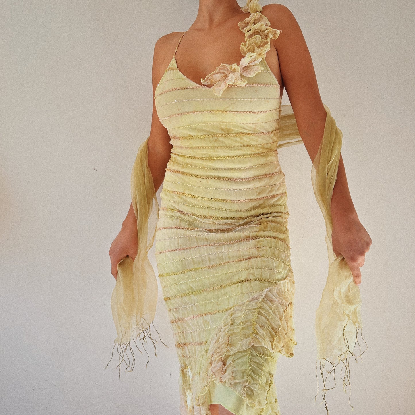 Perfect Embellished Mesh Summer Dress With Matching Shawl