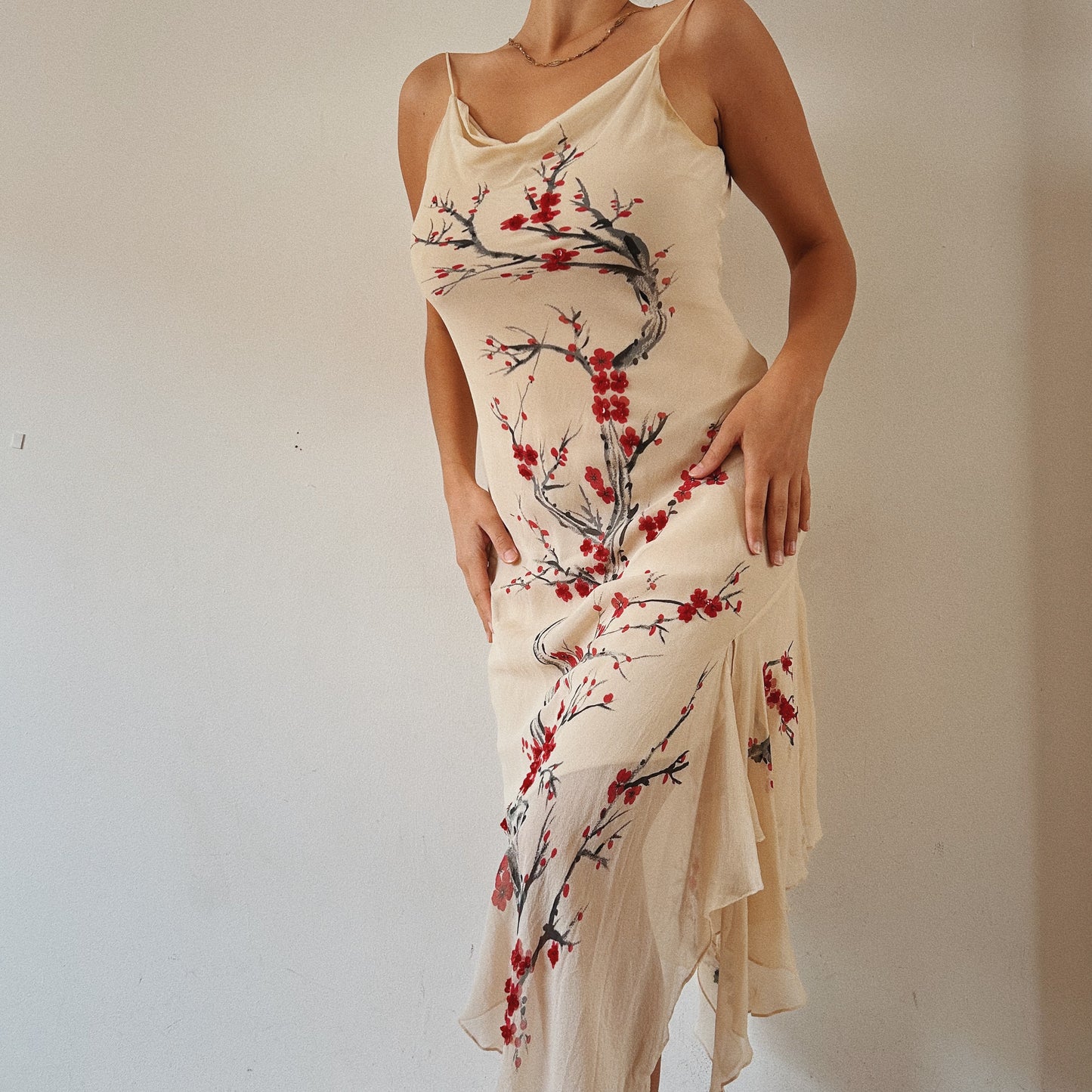 Sakura Tree Embellished Silk Dress