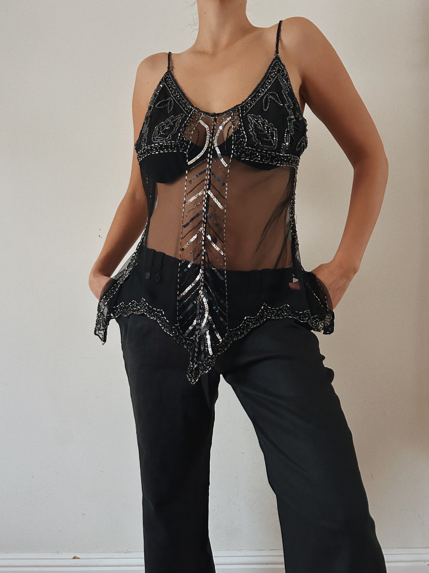 Mesh Black Embellished Top