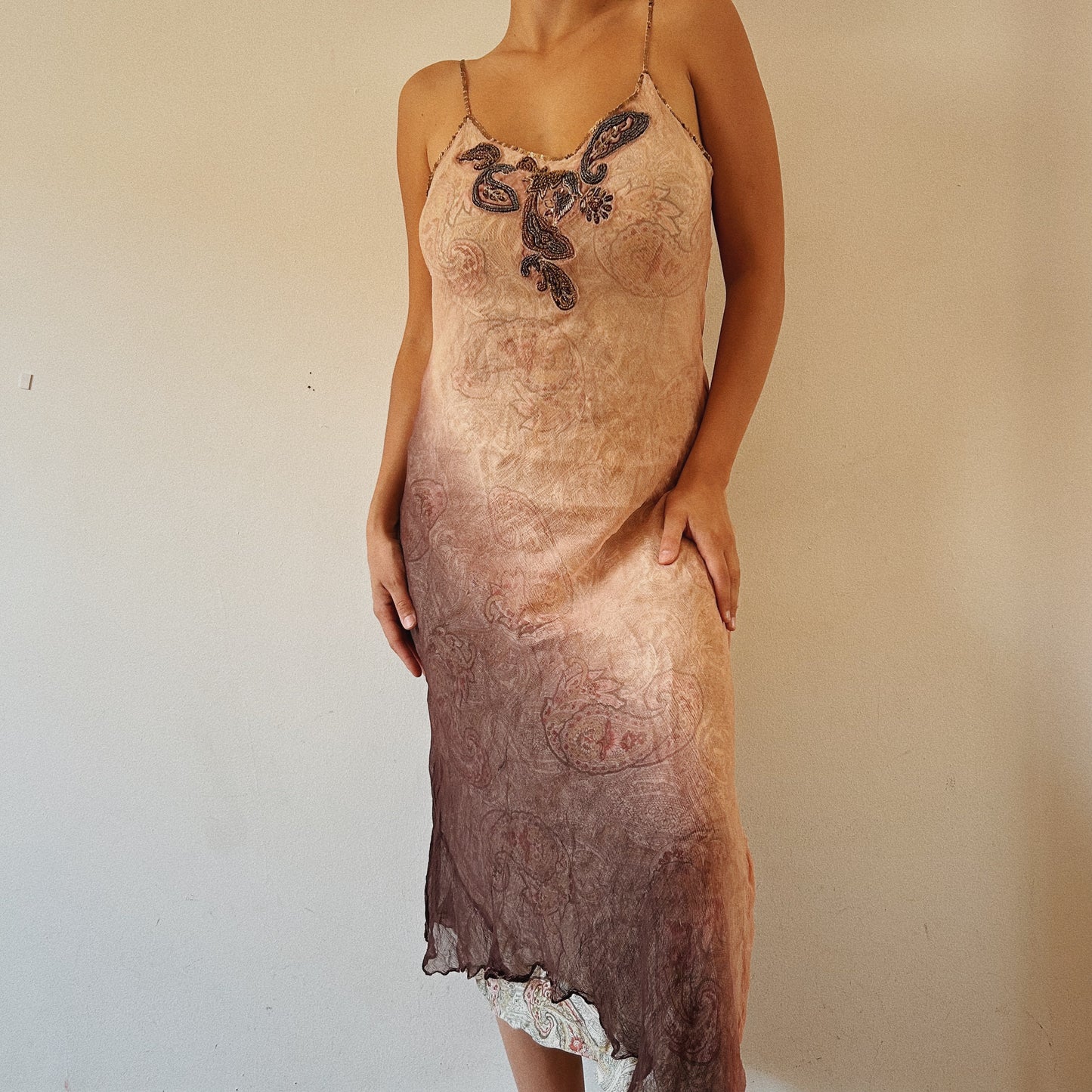 Paisley Ombre Beaded Bustier Asymmetrical Dress