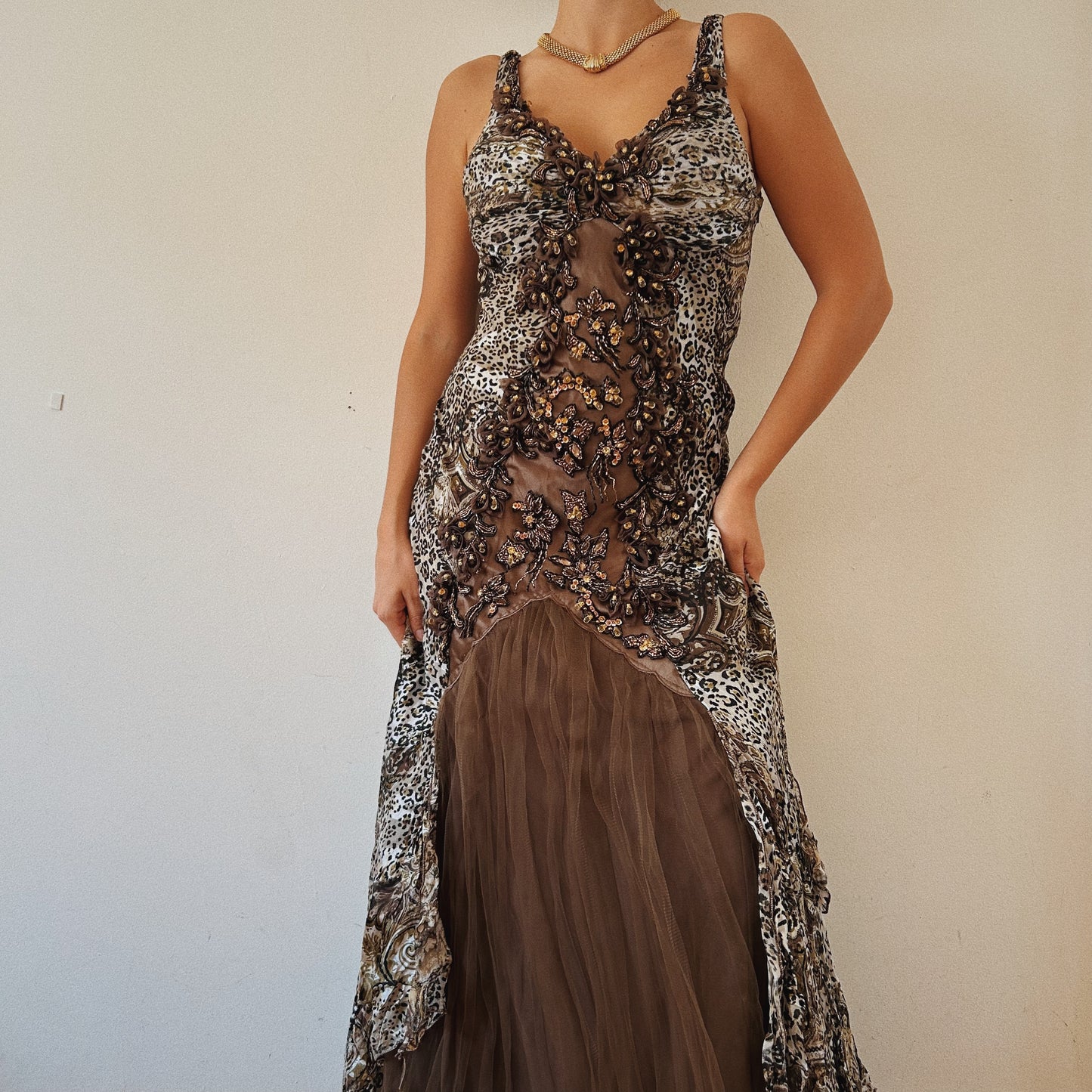 Animal Print Embellished Gown