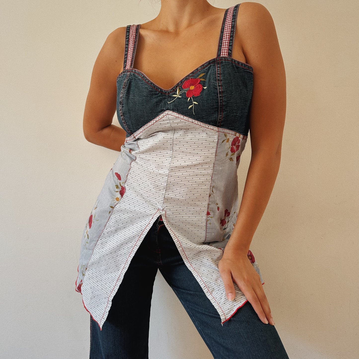 Denim Floral Two Piece Set