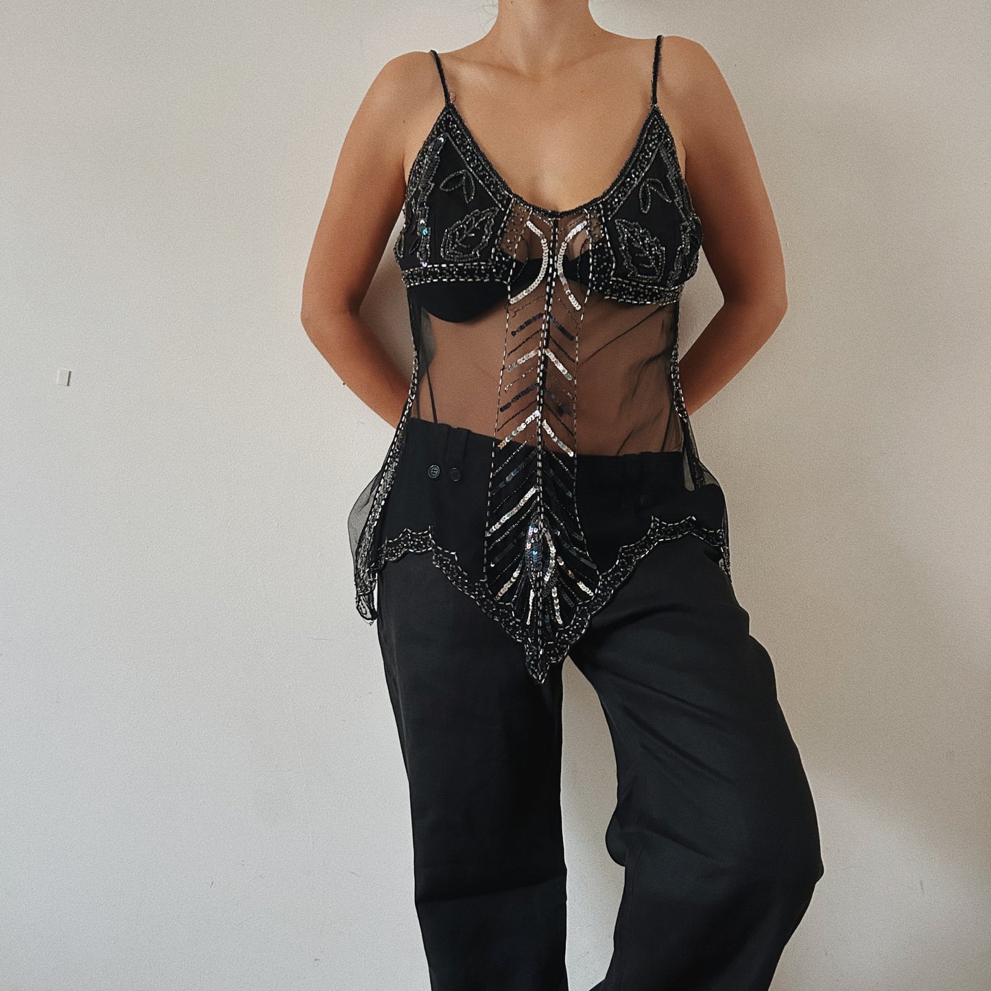 Mesh Black Embellished Top
