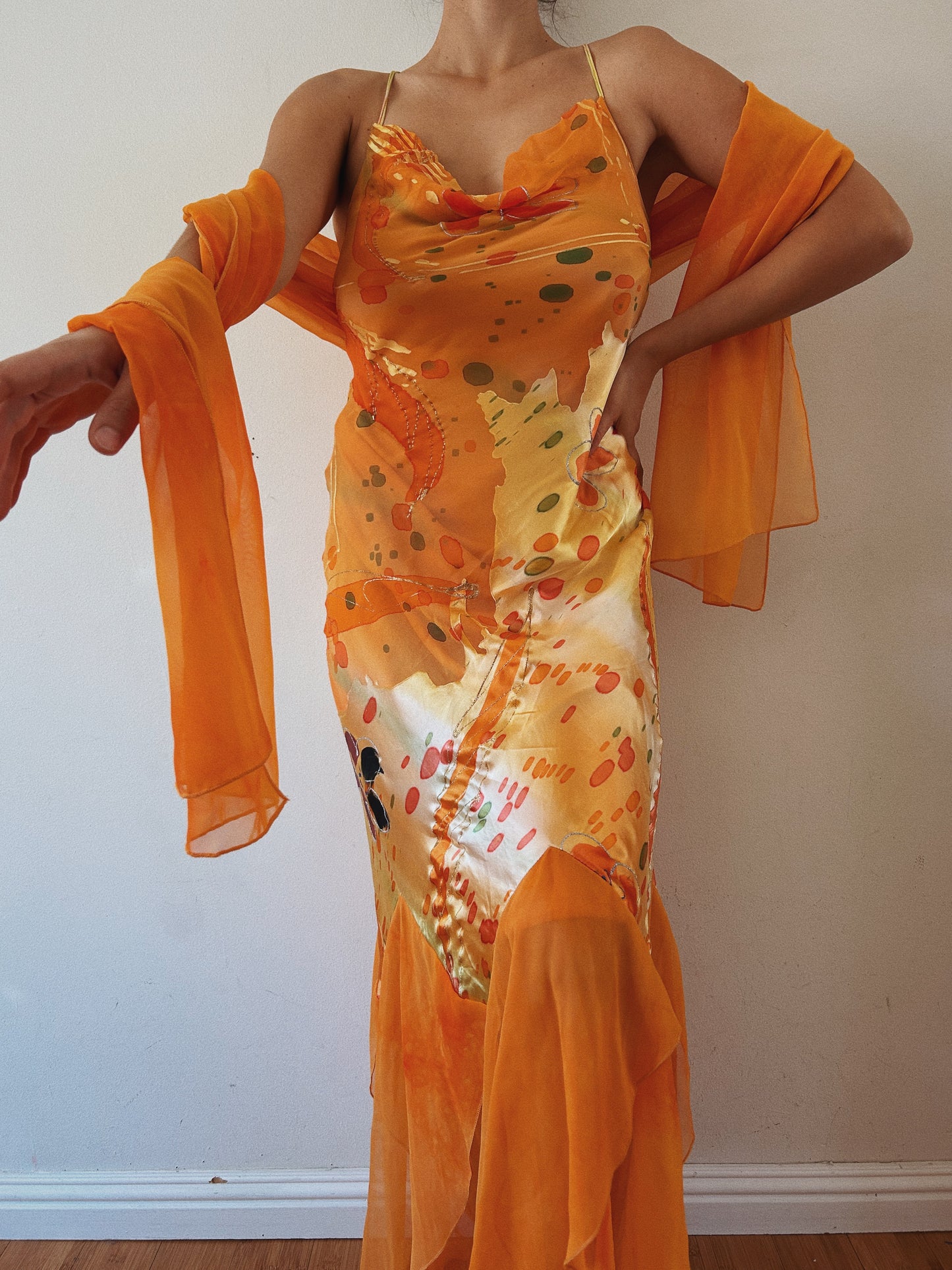 Bright Orange Ethereal Summer Ruffled Maxi Dress