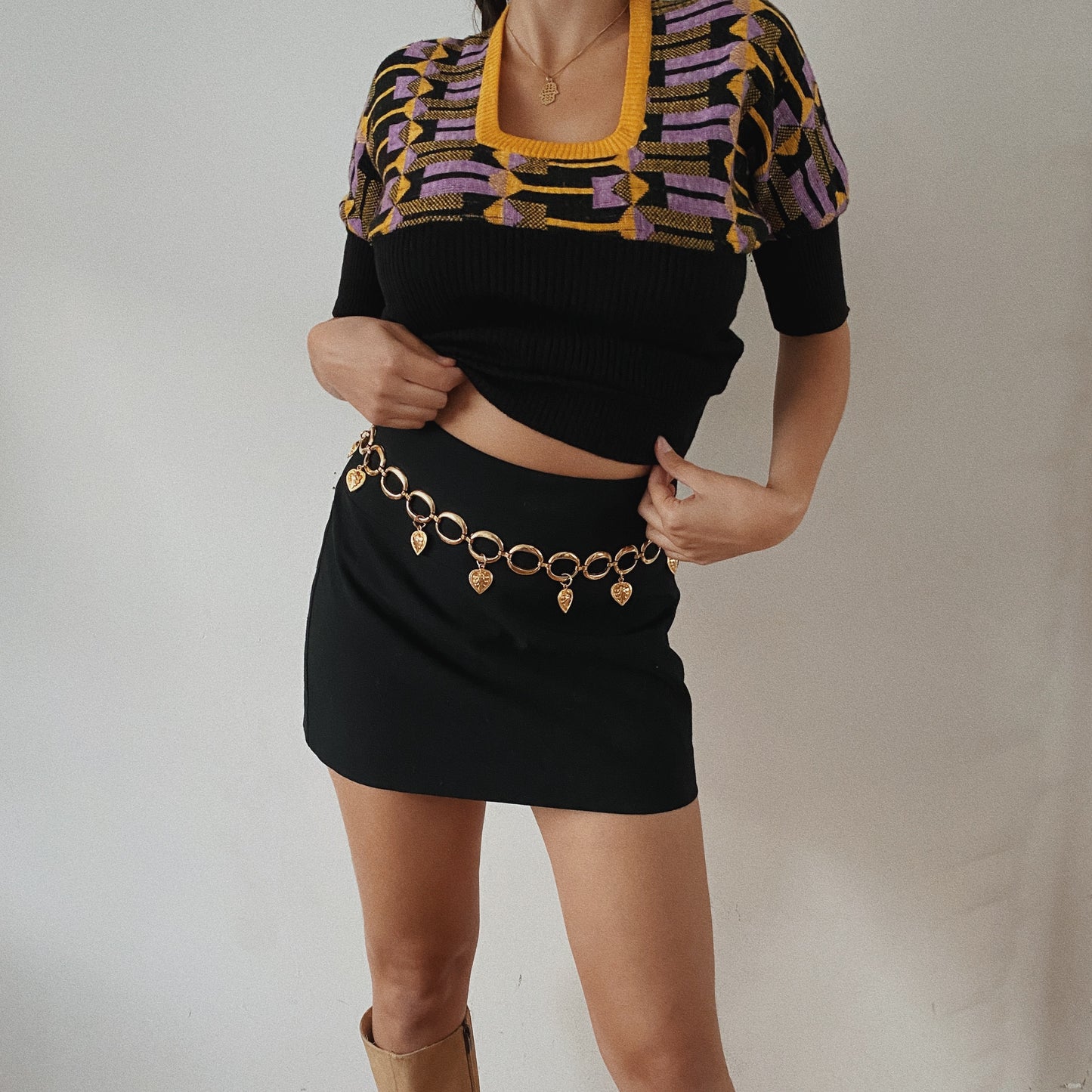 70s Square Neck Knit Sweater