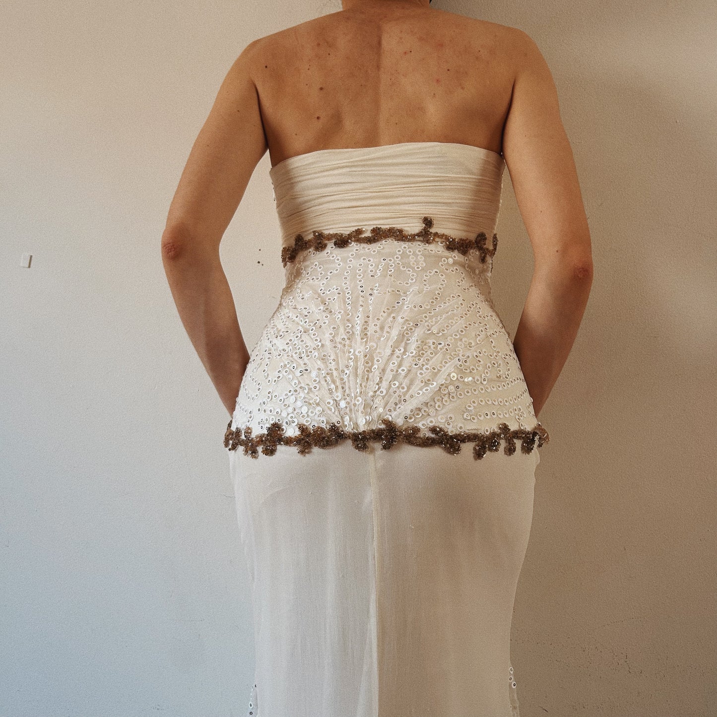 Silk White Beaded Bustier Dress