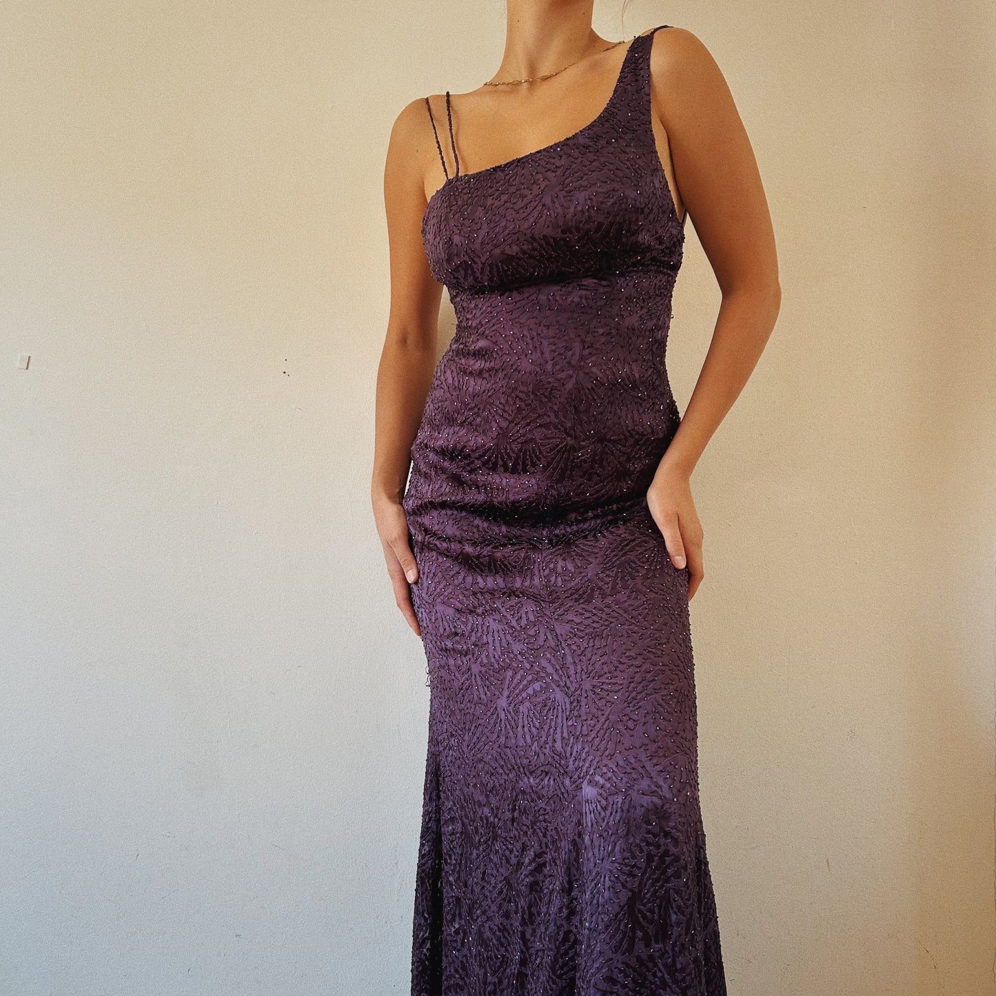 Silk Purple Fully Beaded Luxurious Gown