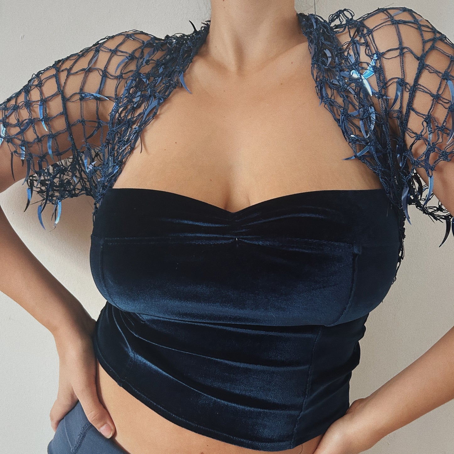 Crochet navy festival top