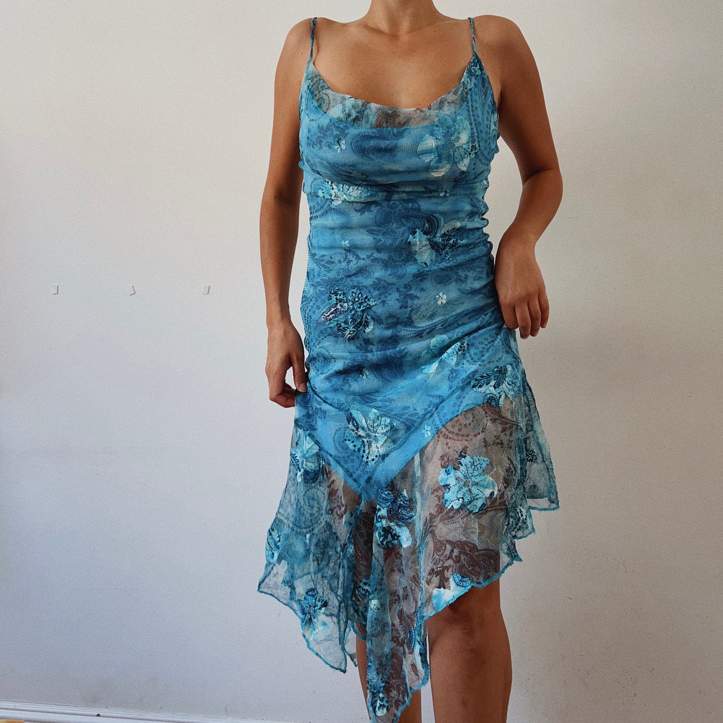 Asymmetrical Floral Mesh Dress