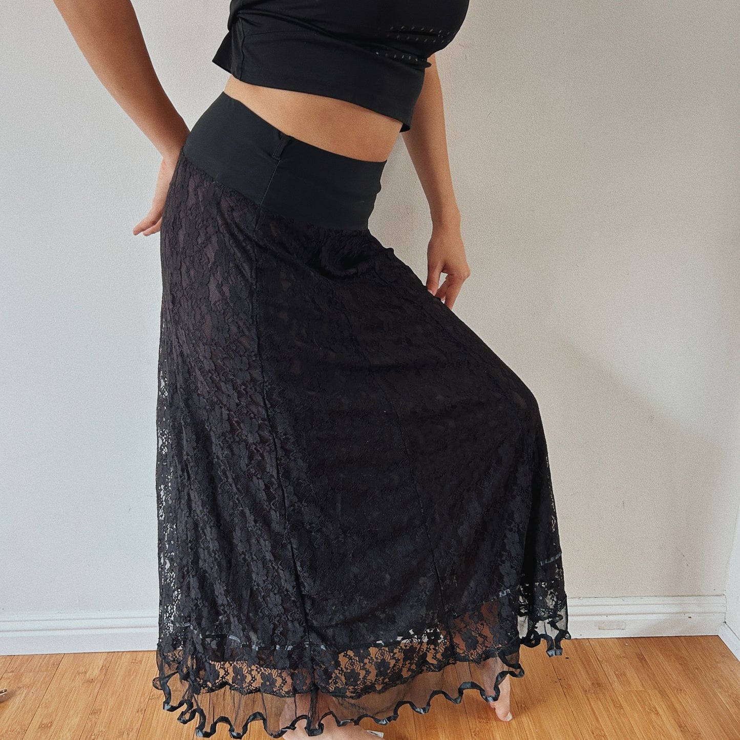 Lace black maxi skirt