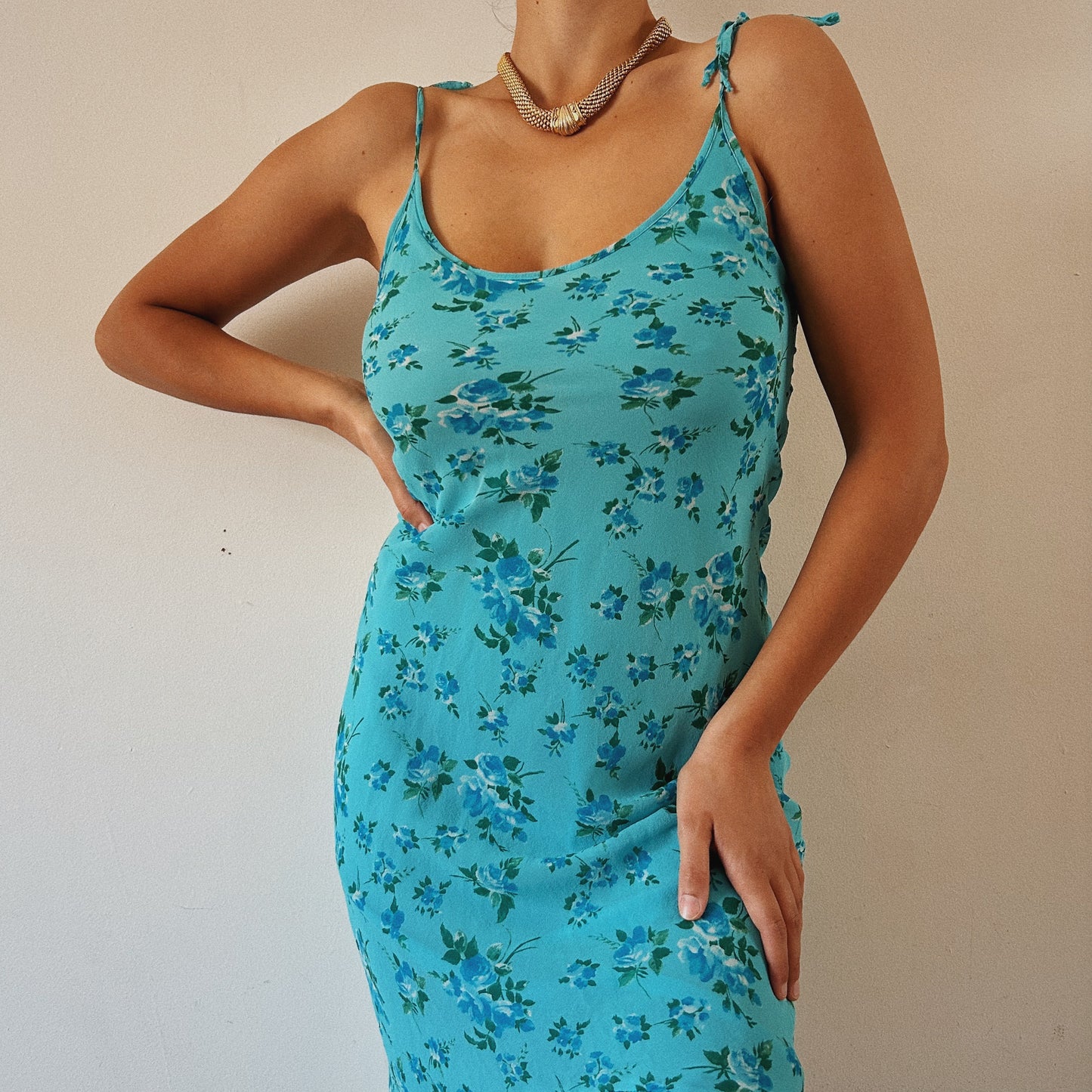 Teal Floral Summer Dress