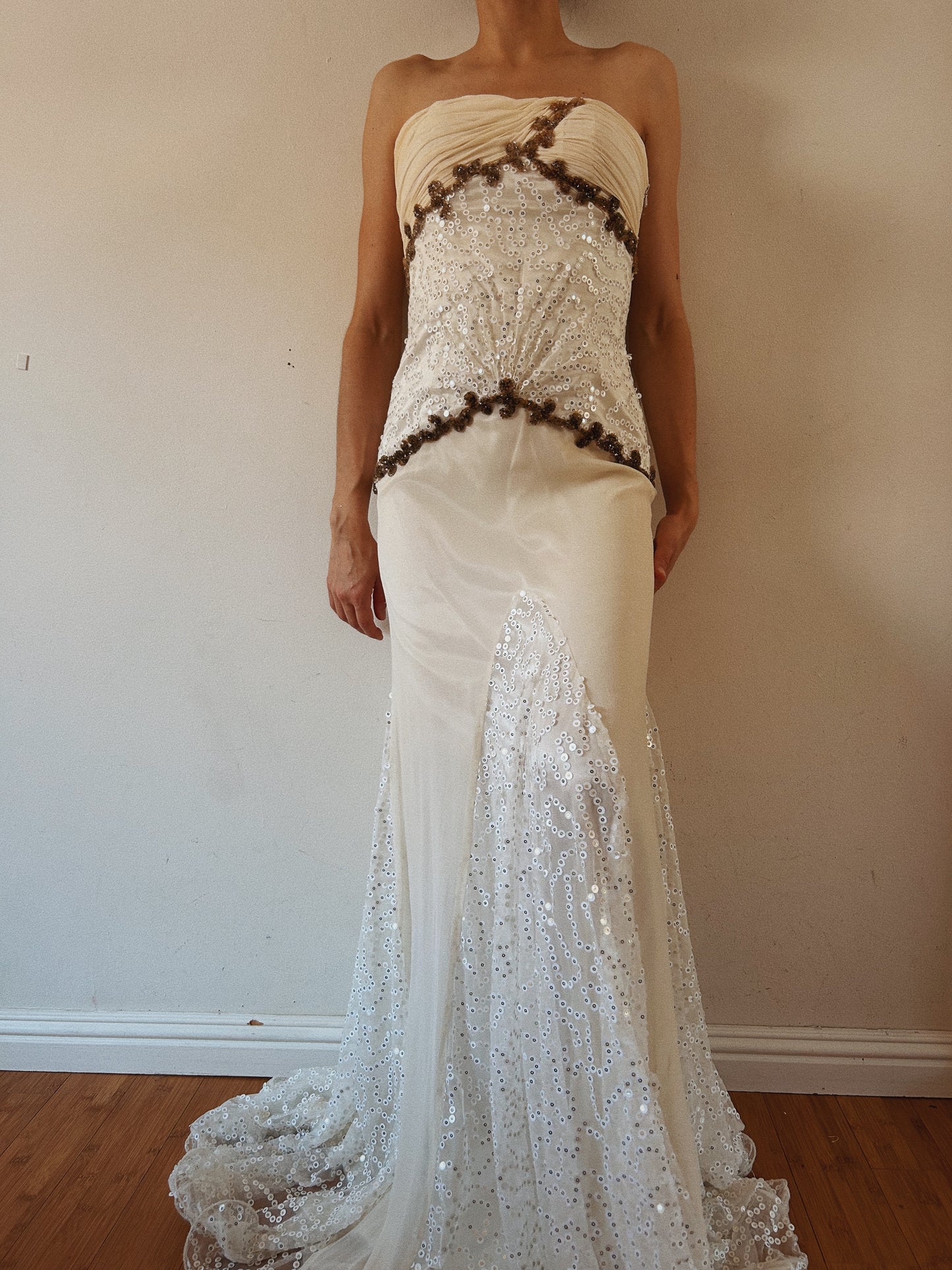 Silk White Beaded Bustier Dress