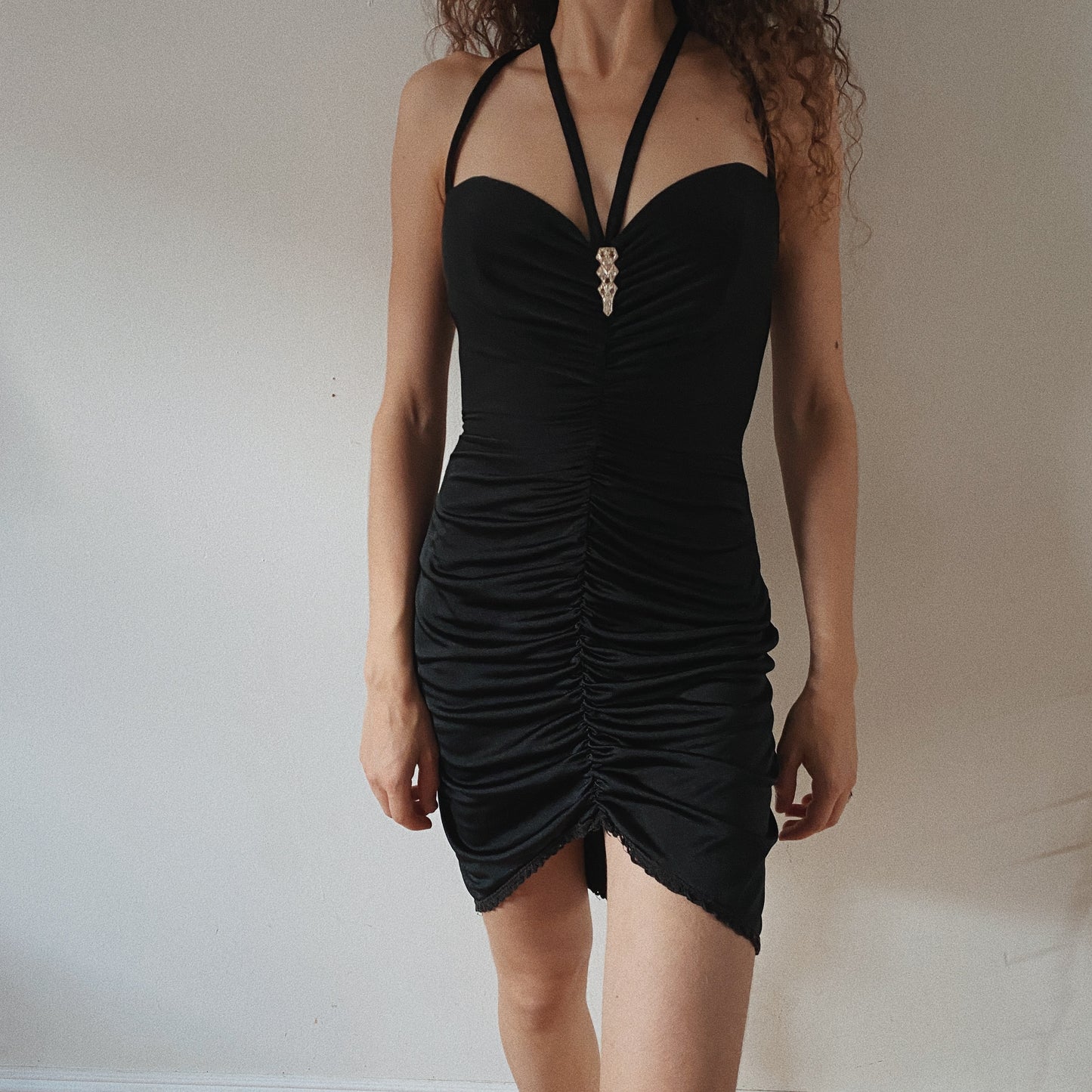 Gorgeous 90s Vintage Mini Ruched Evening Dress