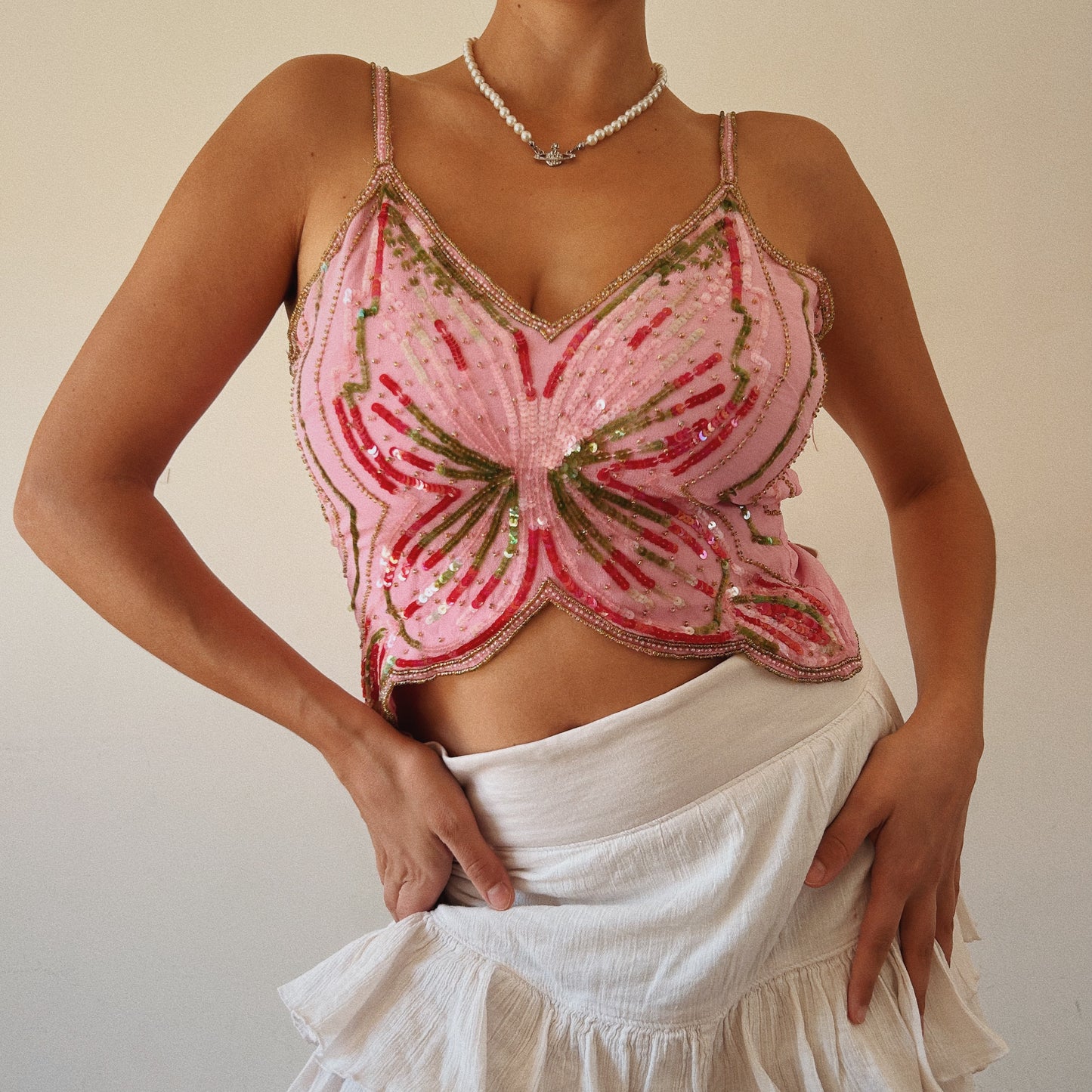 Pink Sequins Butterfly Top