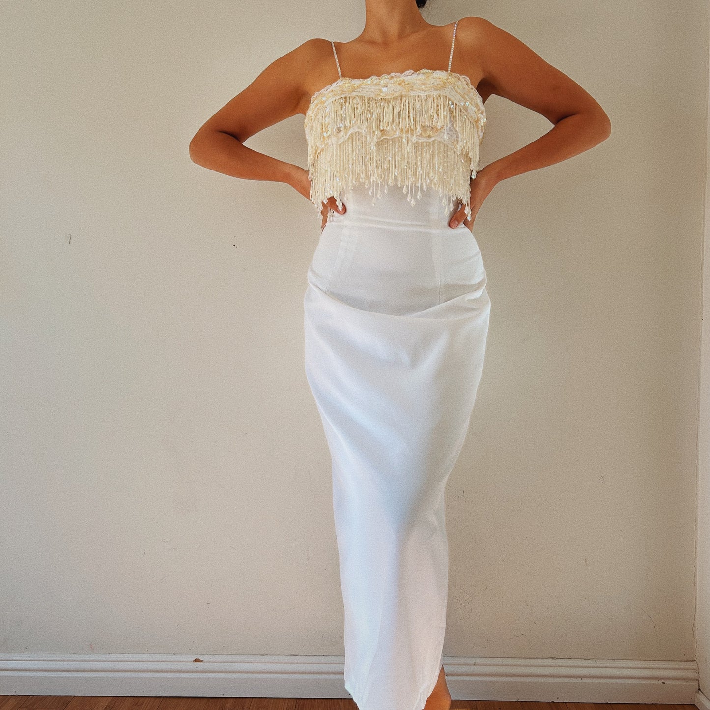 Bridal Fitted Chic Dress With Beaded Fringe Bustier