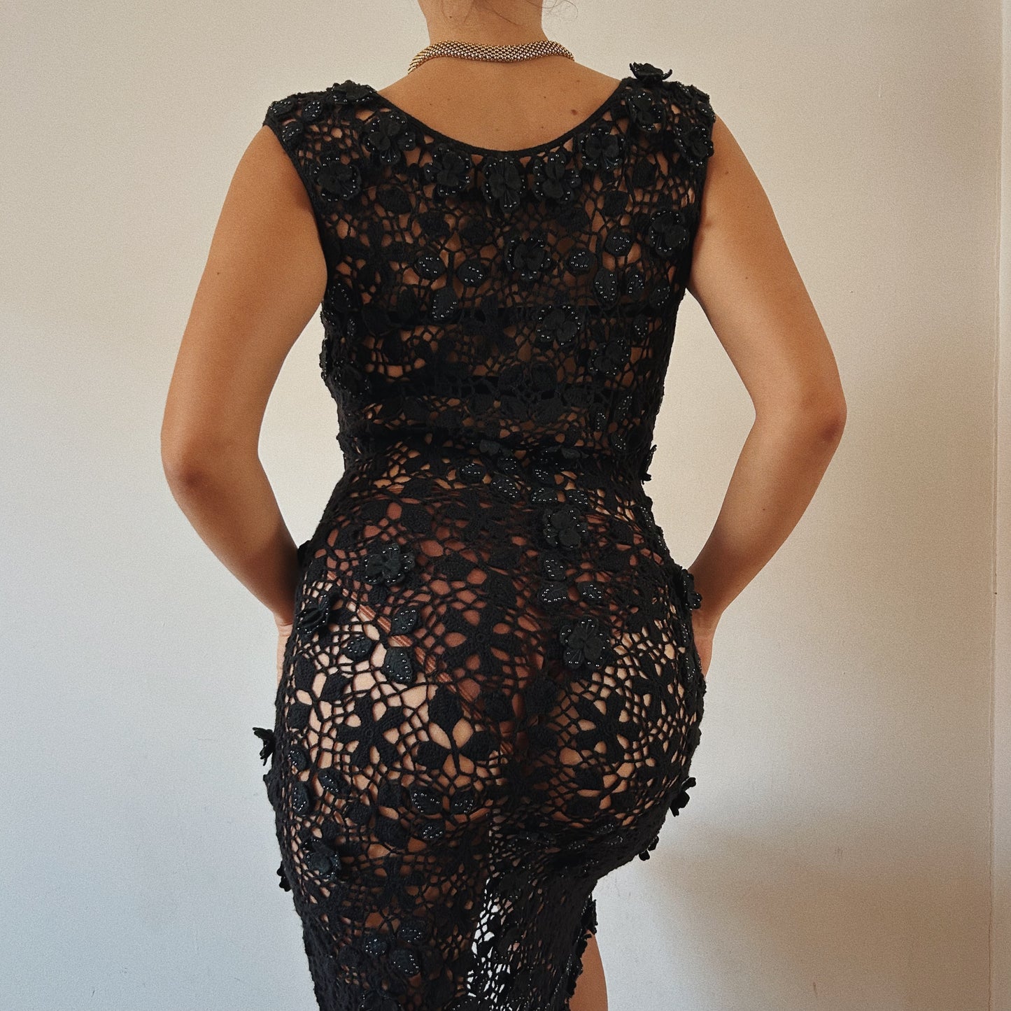 Crochet Black Floral Beach Dress