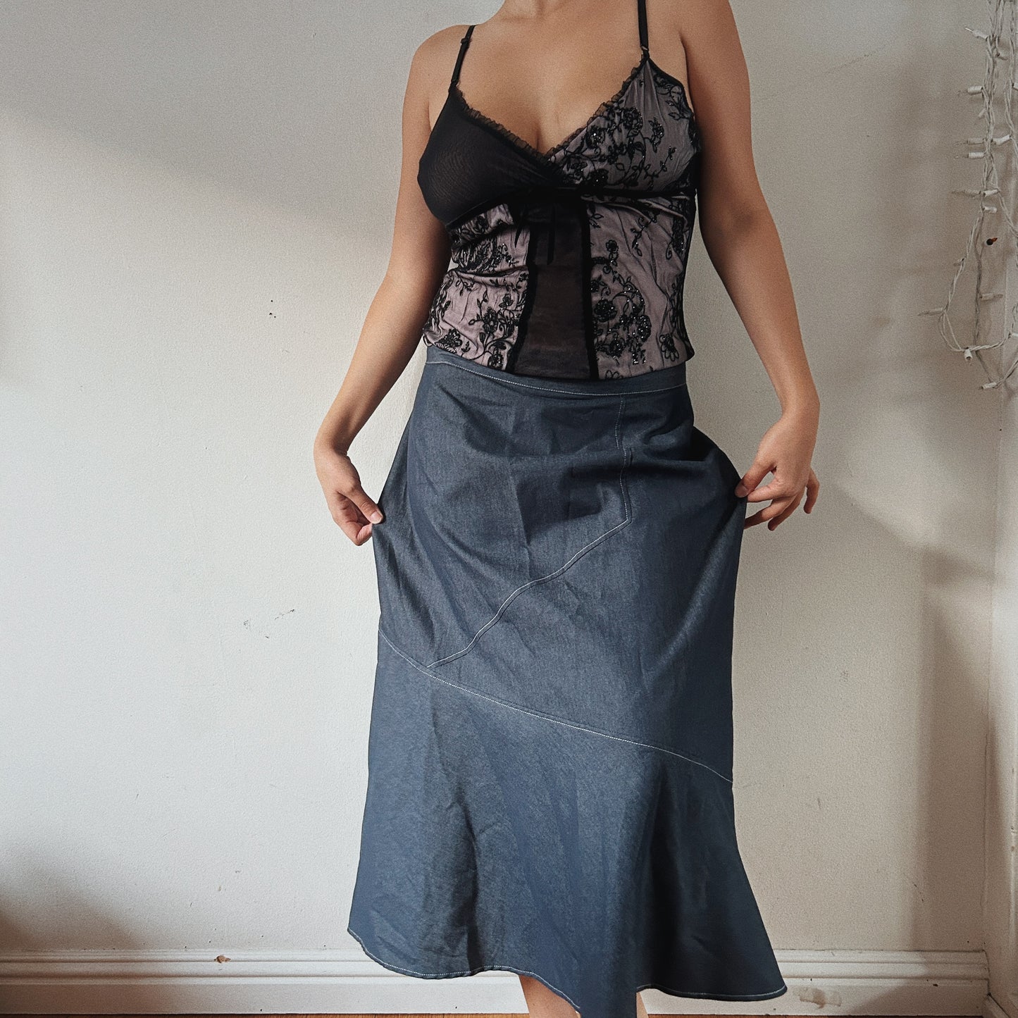 Vintage maxi denim flowing skirt