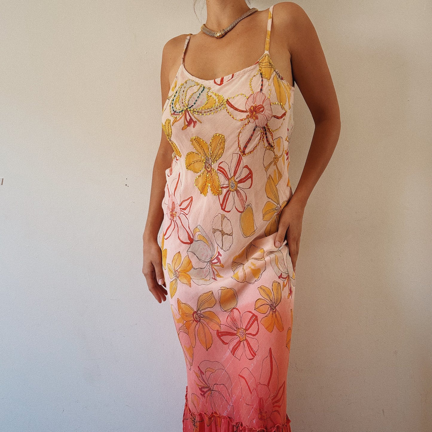 Ombre Floral Sequins Maxi Dress