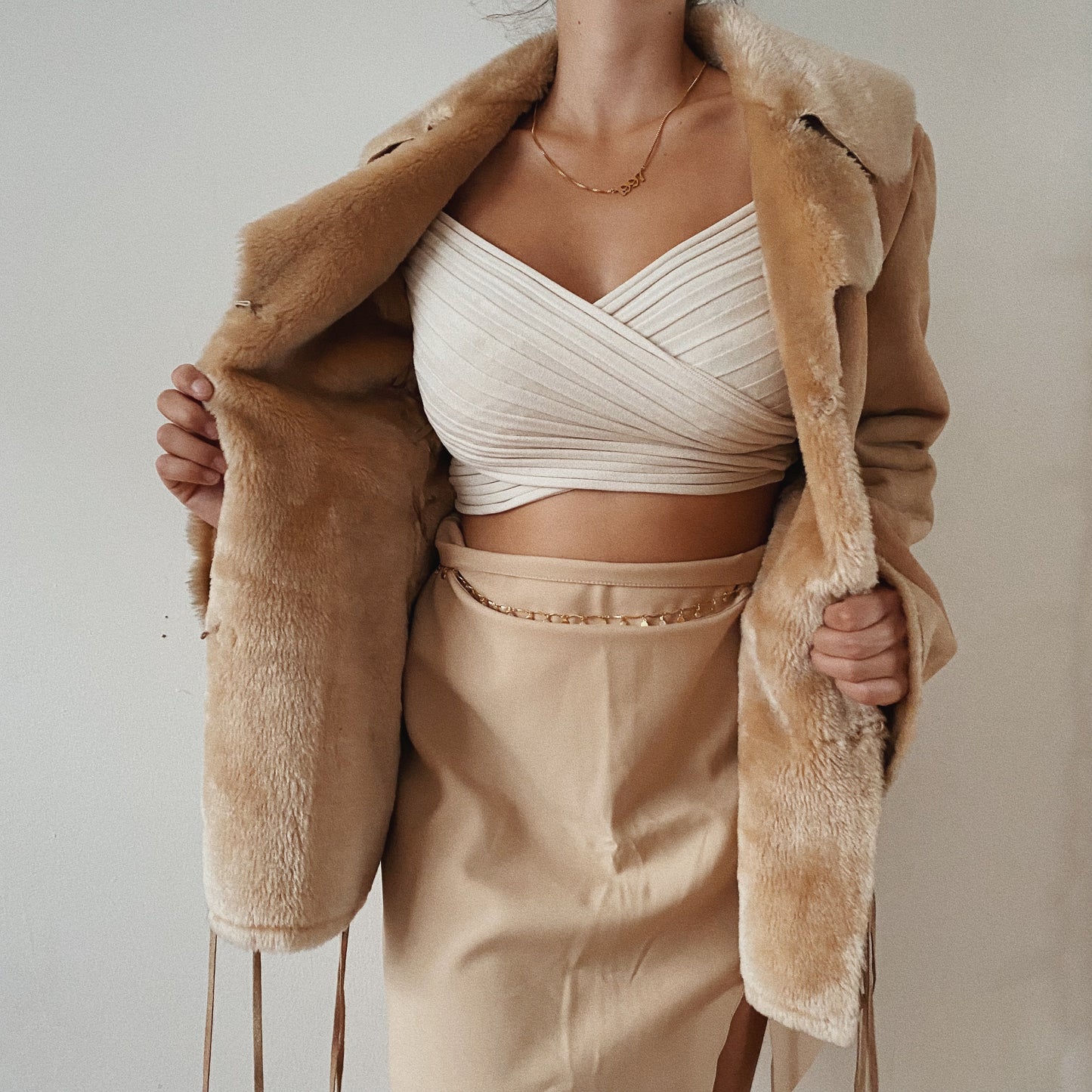 Beige Teddy Faux Suede Jacket
