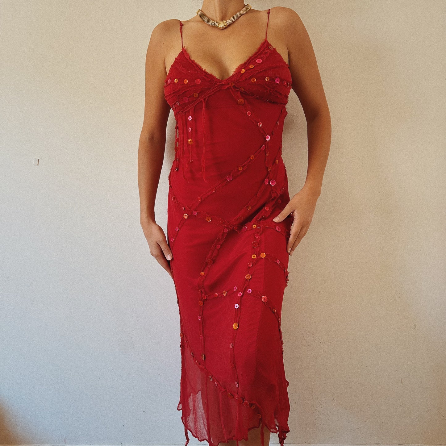 Silk Red Embellished Dress