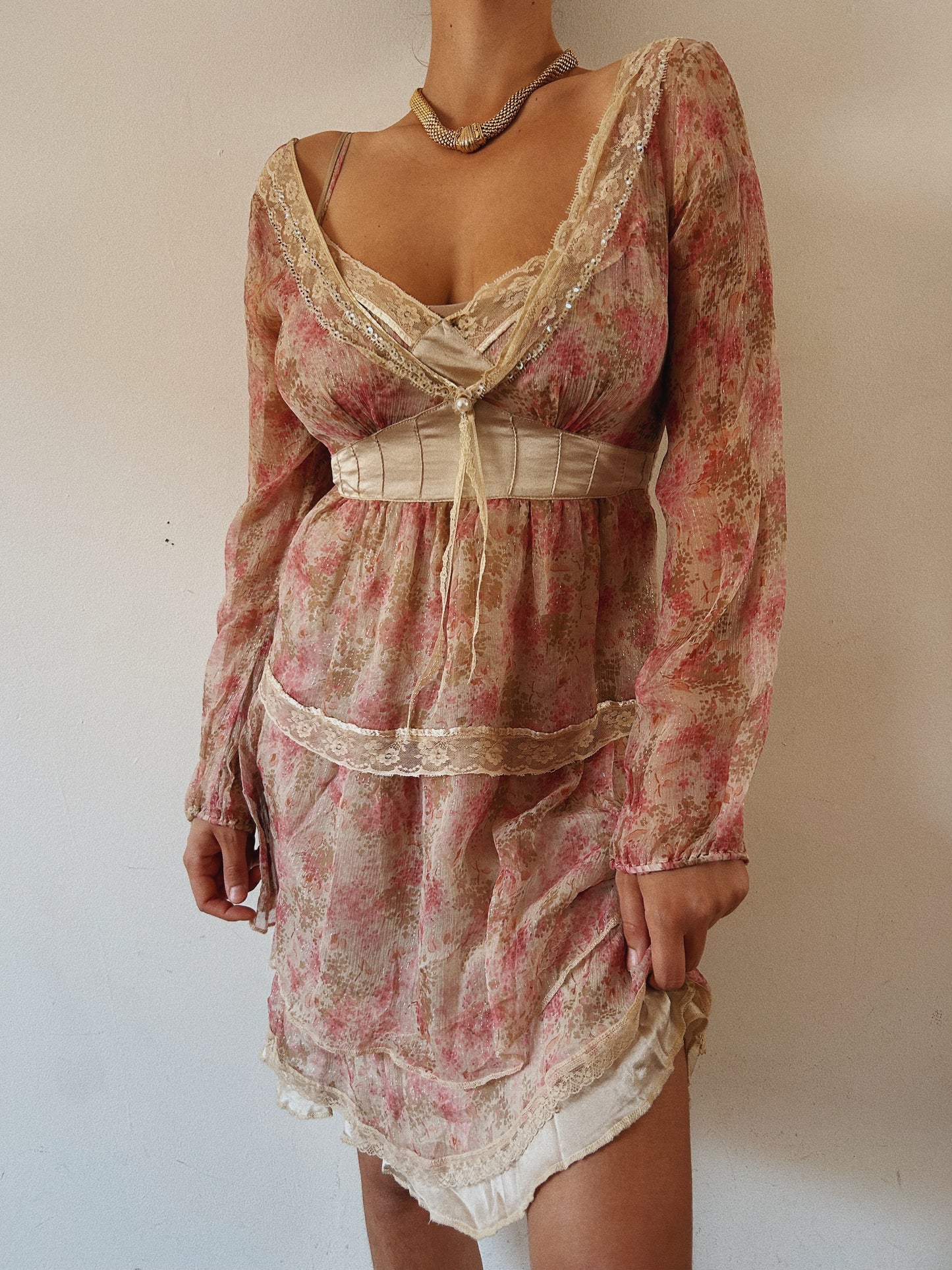 Dainty Silk Pink Lace Dress