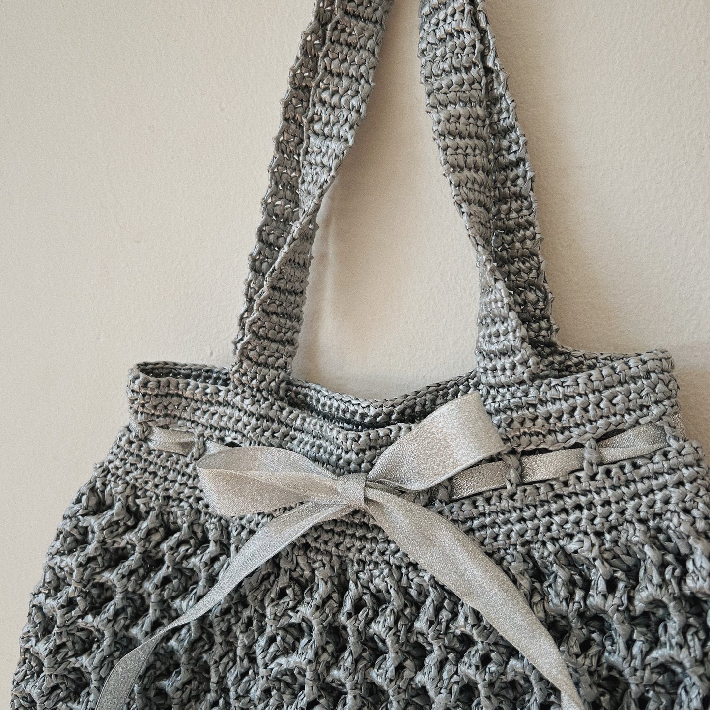 Silver crochet y2k bag with bow