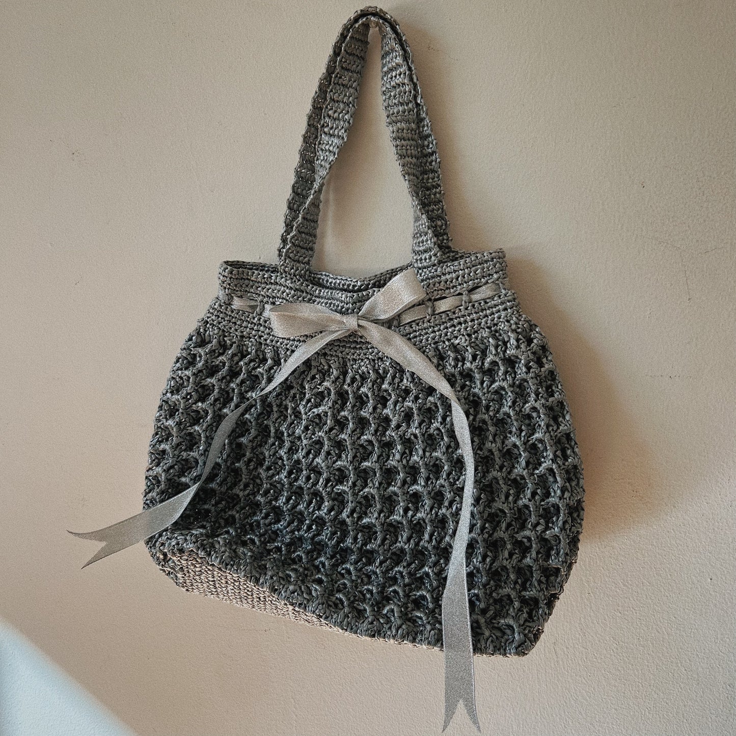 Silver crochet y2k bag with bow