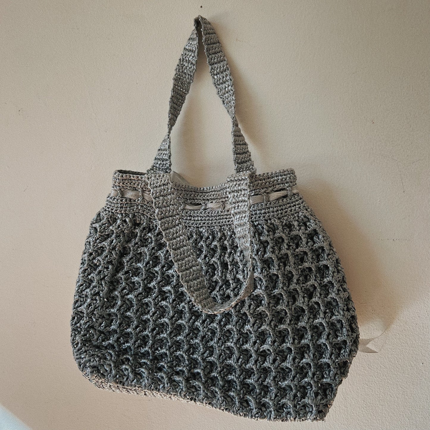 Silver crochet y2k bag with bow