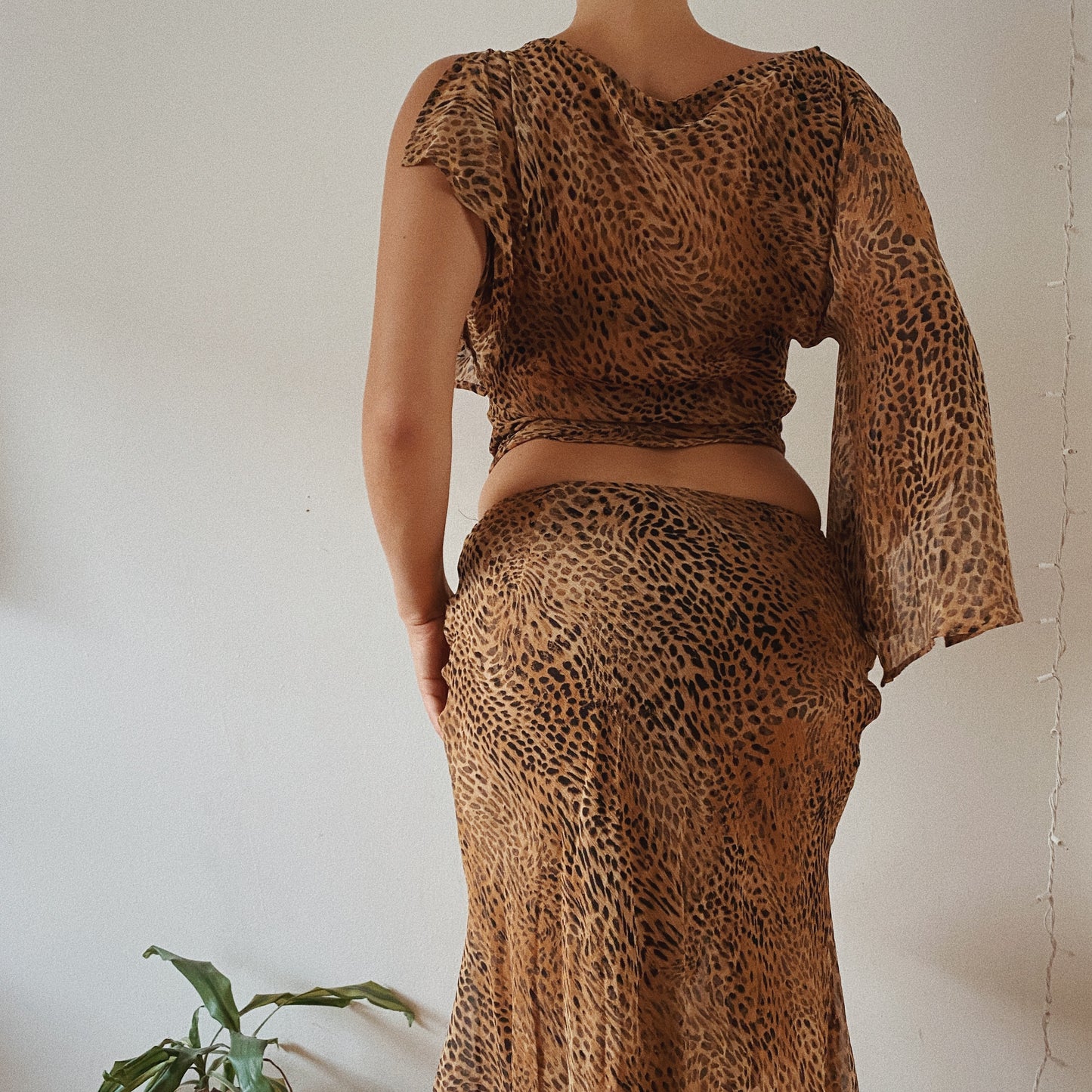 Y2k Animal Print Asymmetrical Mesh Set