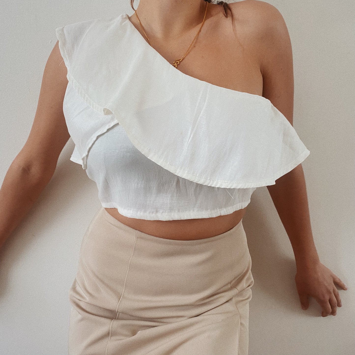 Asymmetrical Silky One Shoulder Crop Top