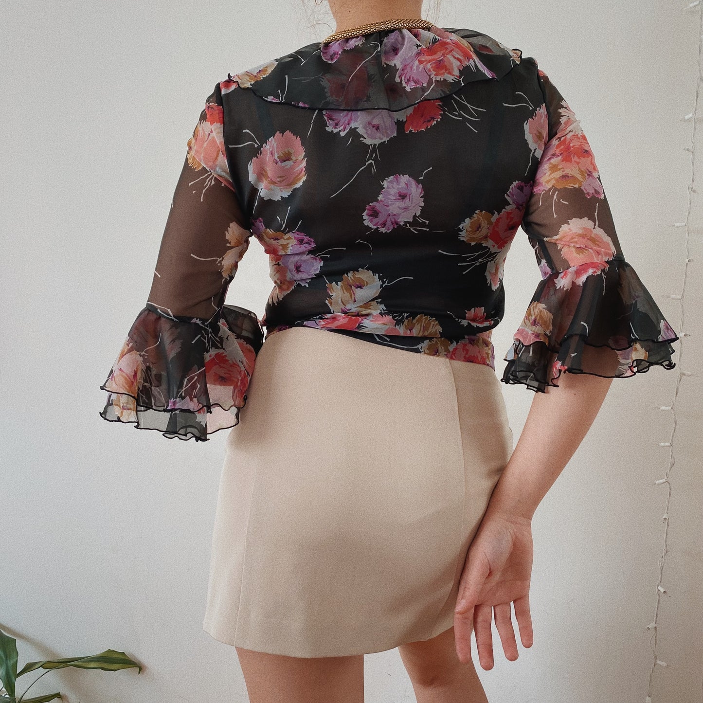 Floral Mesh Vintage Button Up Blouse