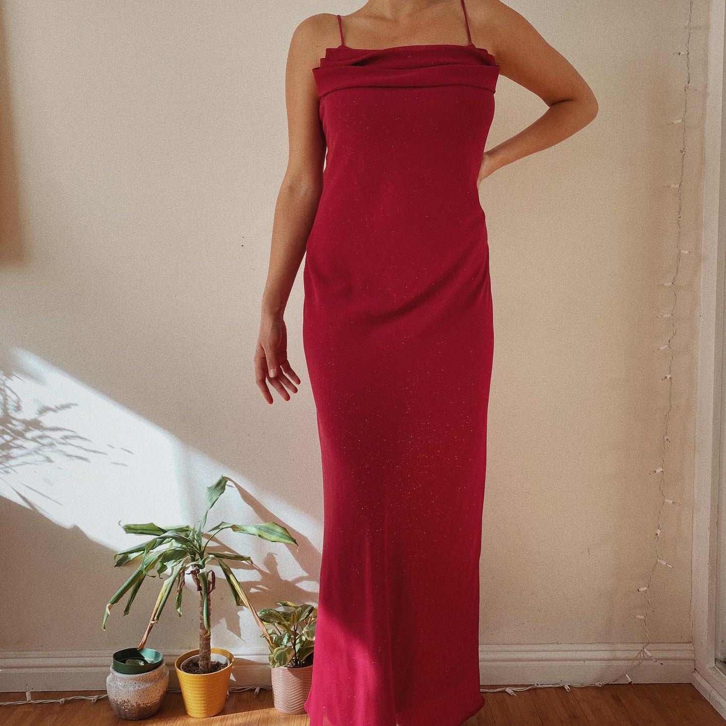 Shiny Burgundy 90s Formal Dress