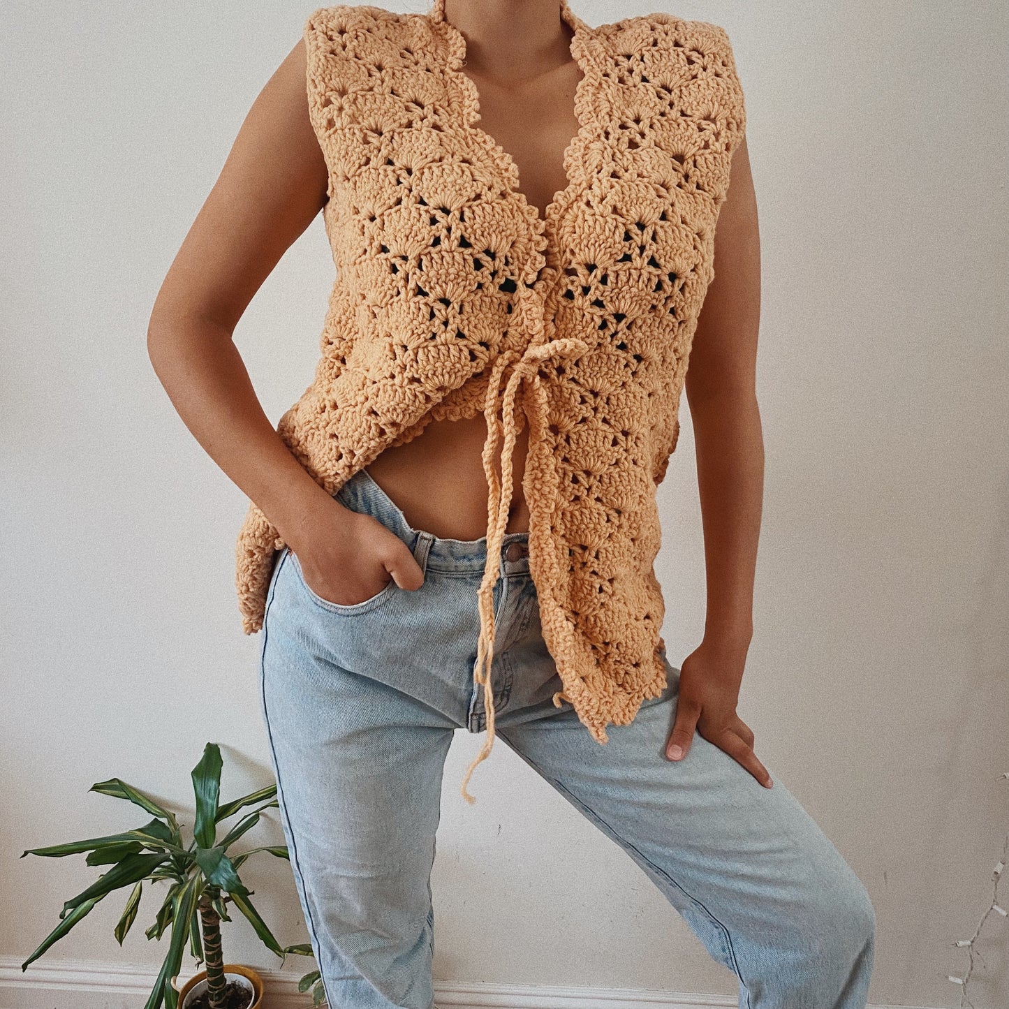 Vintage Crochet Sleeveless Cardigan