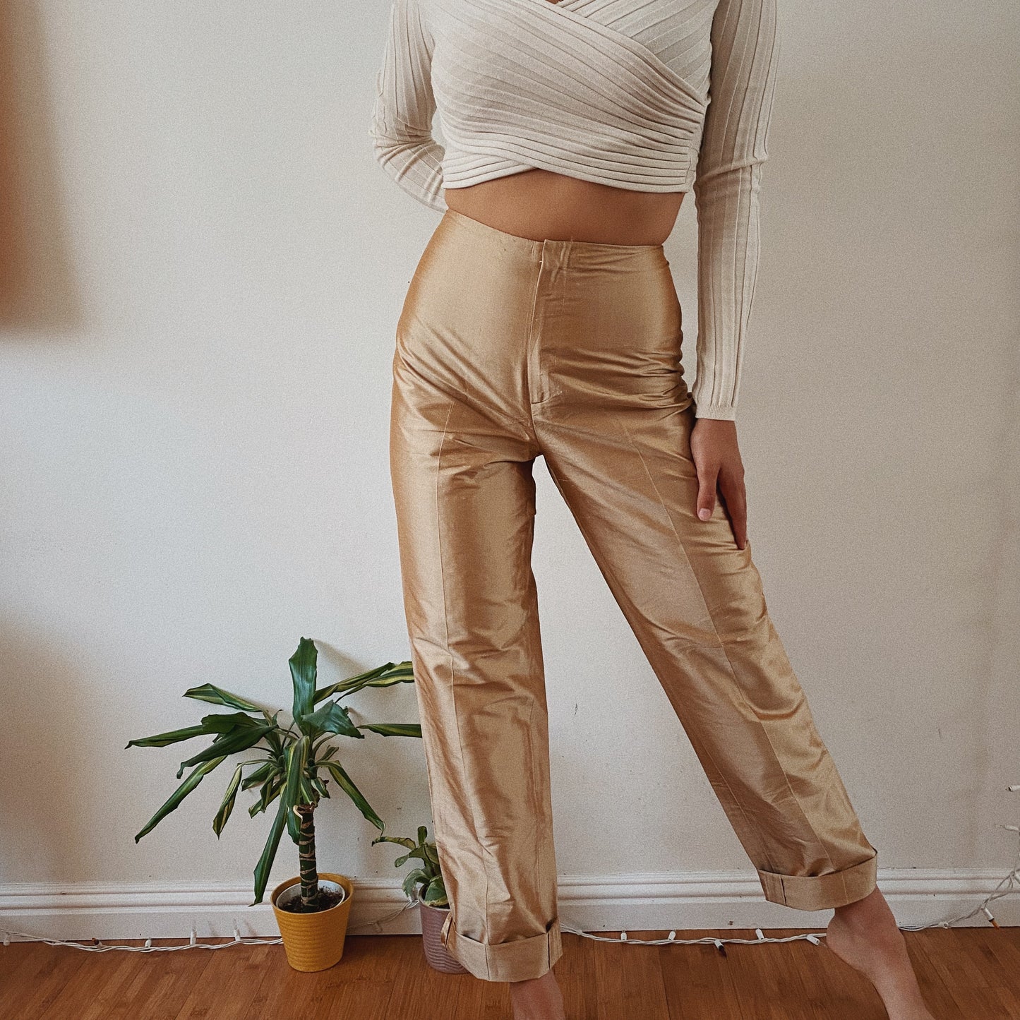 Silk Golden Vintage Straight Pants