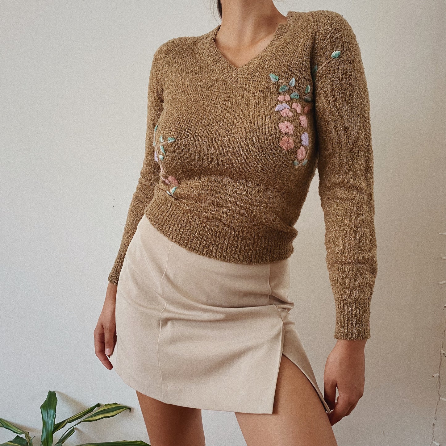 Embroidered Bronze Vintage Floral Sweater