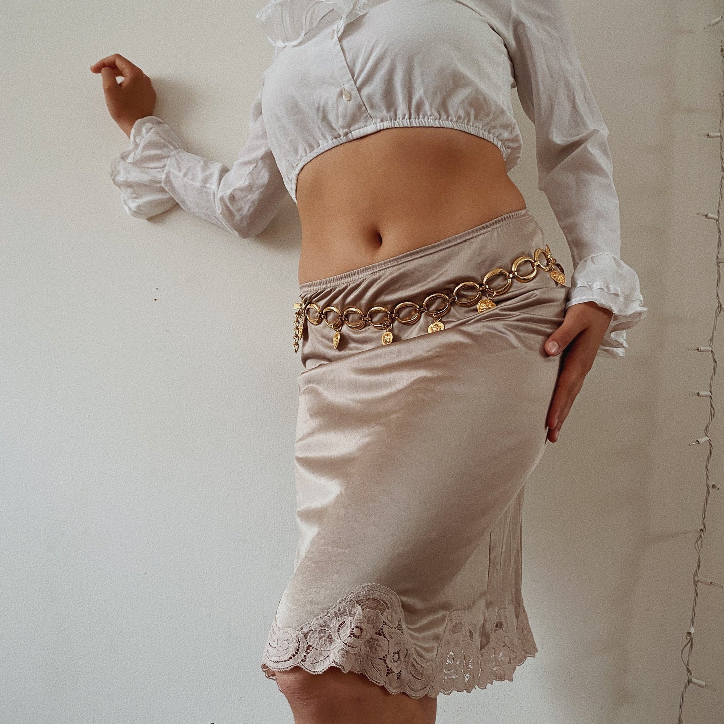 Midi Silky Beige Slip Skirt